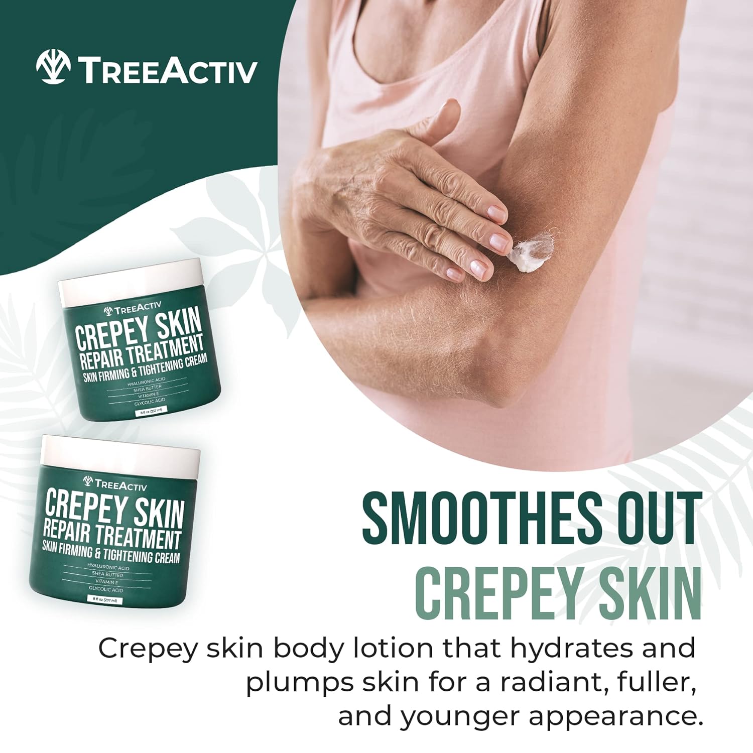 TreeActiv 8oz Firming Cream with Hyaluronic Acid and Shea Butter for Crepey Skin Repair - Image 2