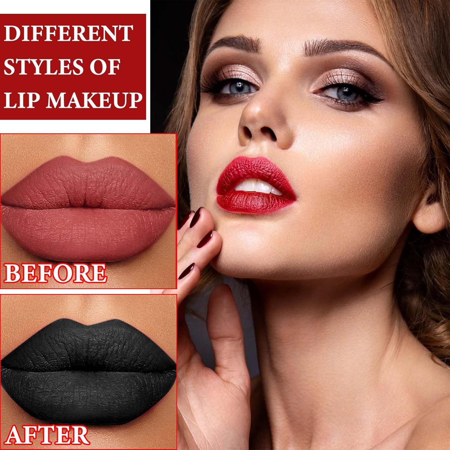 4 Pc Matte Liquid Lipstick Set Black White Red Purple Waterproof Long Lasting - Image 3