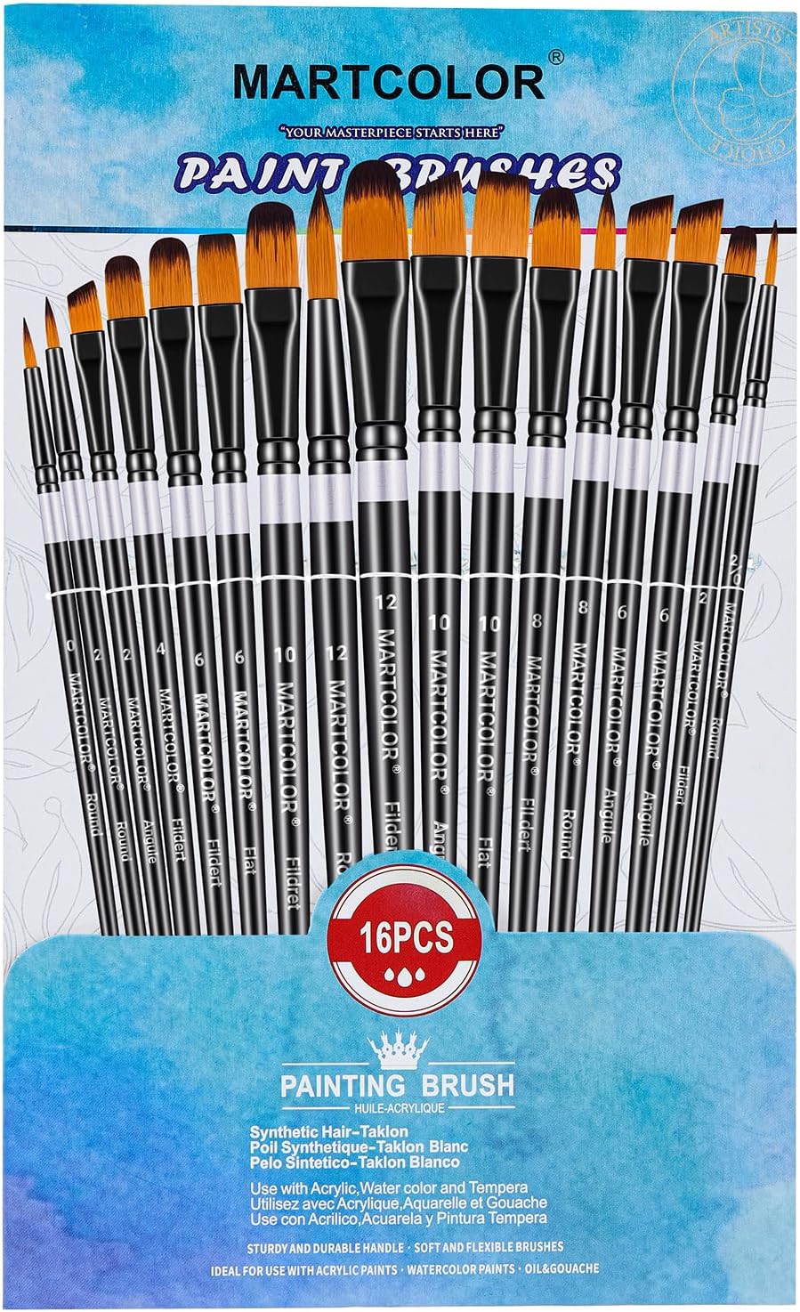 16-Piece Nylon Hair Paint Brush Set for Acrylic, Oil, Watercolor, Face, and Body Art - Image 9
