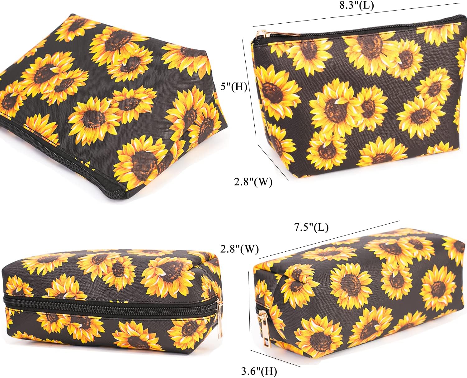 FITINI 3-Piece Waterproof Sunflower Makeup Bag Set Double Layer Travel Cosmetic Organizer Pouches for Women - Image 6