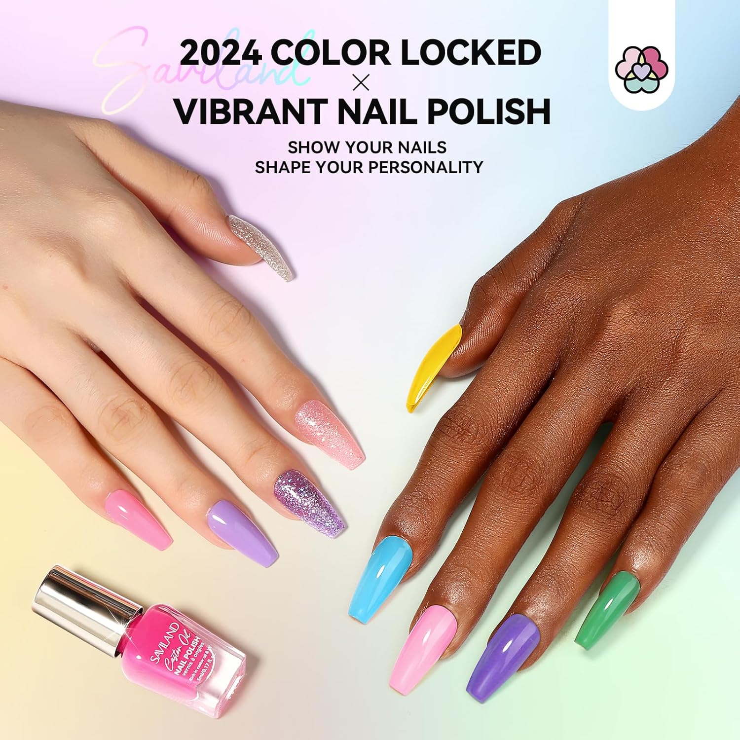SAVILAND 24-Color Quick-Dry Nail Polish Set with Neon Glitter and Plant-Based Ingredients - Image 3