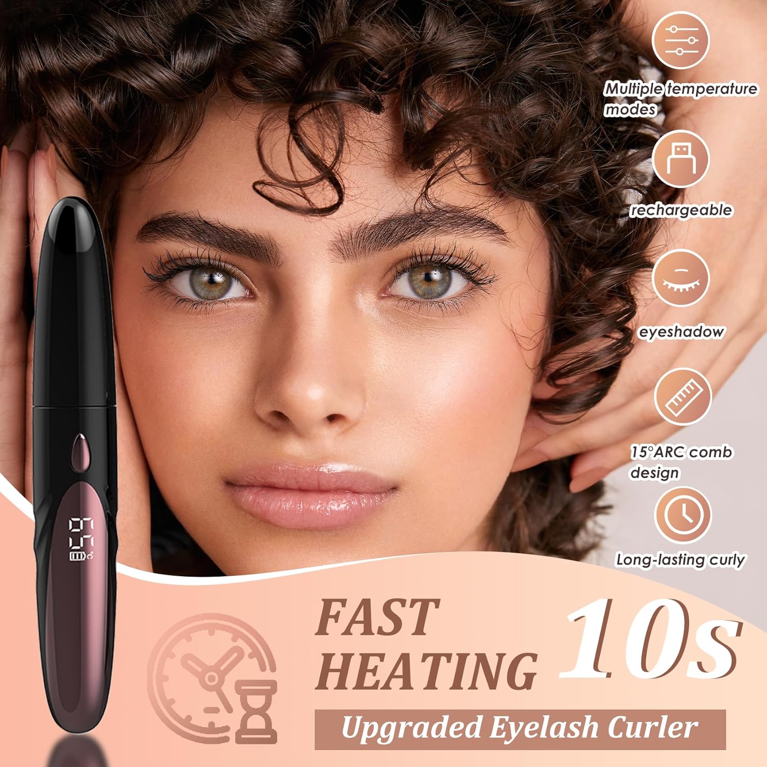USB Rechargeable Heated Eyelash Curler Electric Makeup Tool 4 Modes LED Display - Image 3
