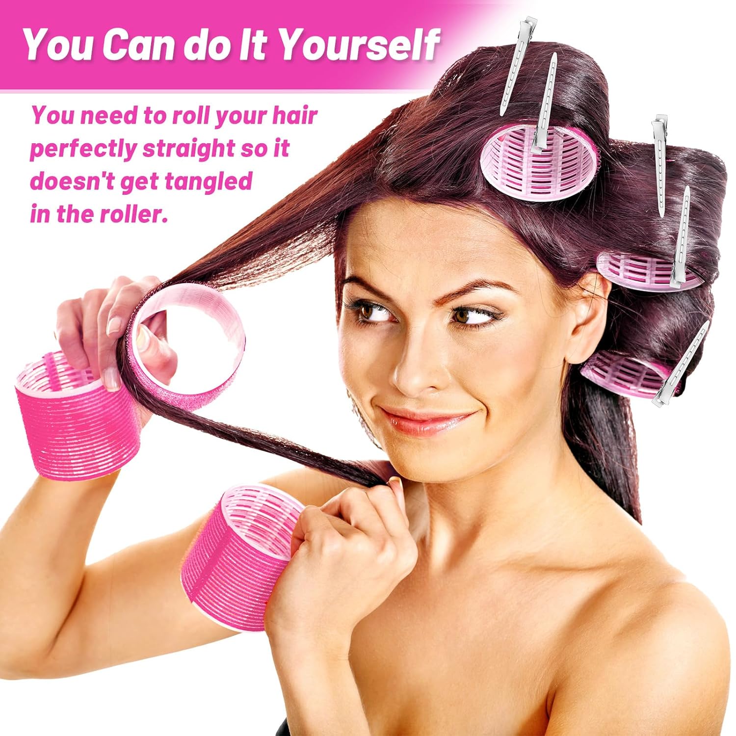 Jumbo 60mm Self Grip Hair Curlers Rollers Set, 12 Pieces with Clips for Thick Hair - Image 5