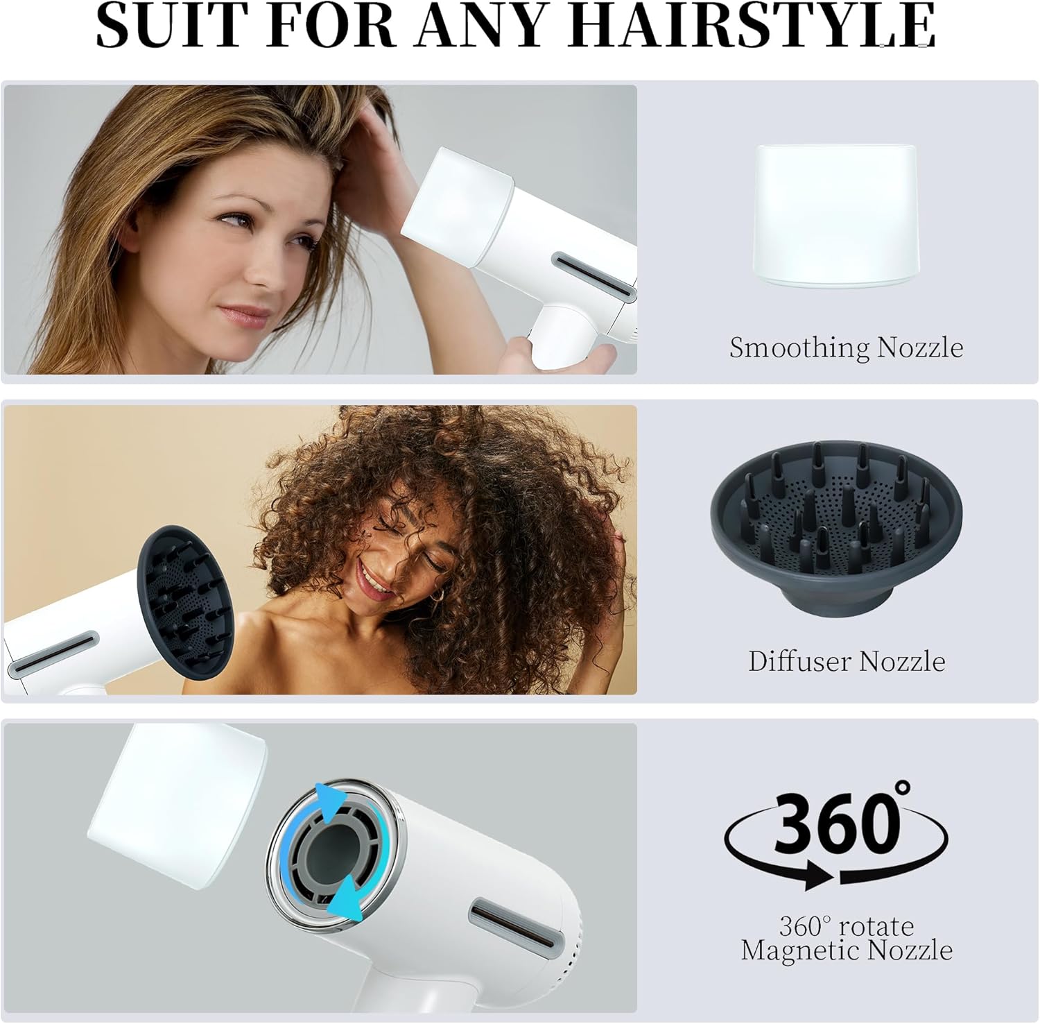 1600W Ionic Hair Dryer with 7 Heat Settings, 31 Modes, LCD Display, and Diffuser - Image 7