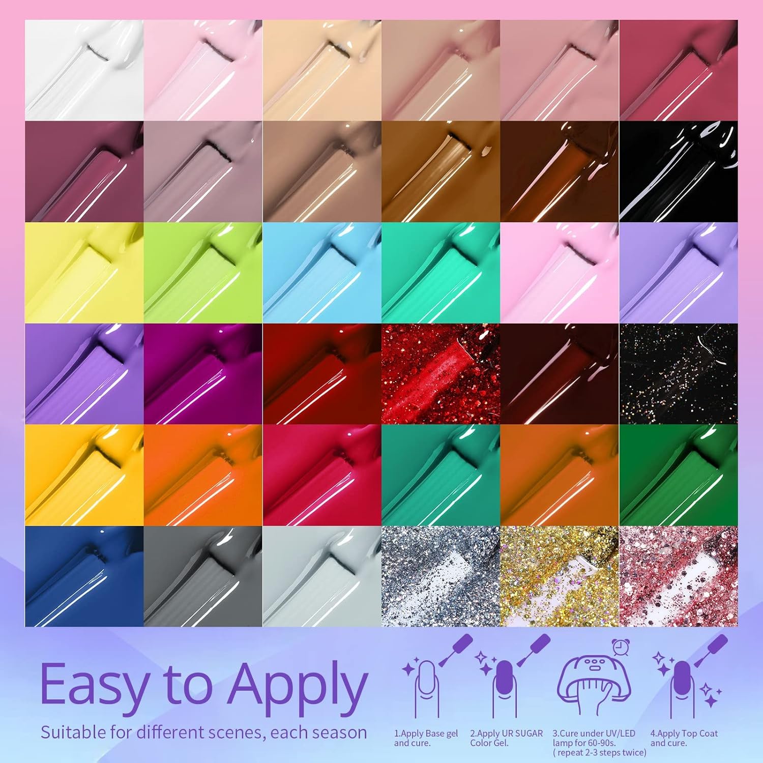 UR SUGAR 36 Color Glitter Gel Nail Polish Soak Off Kit for All Seasons - Image 5