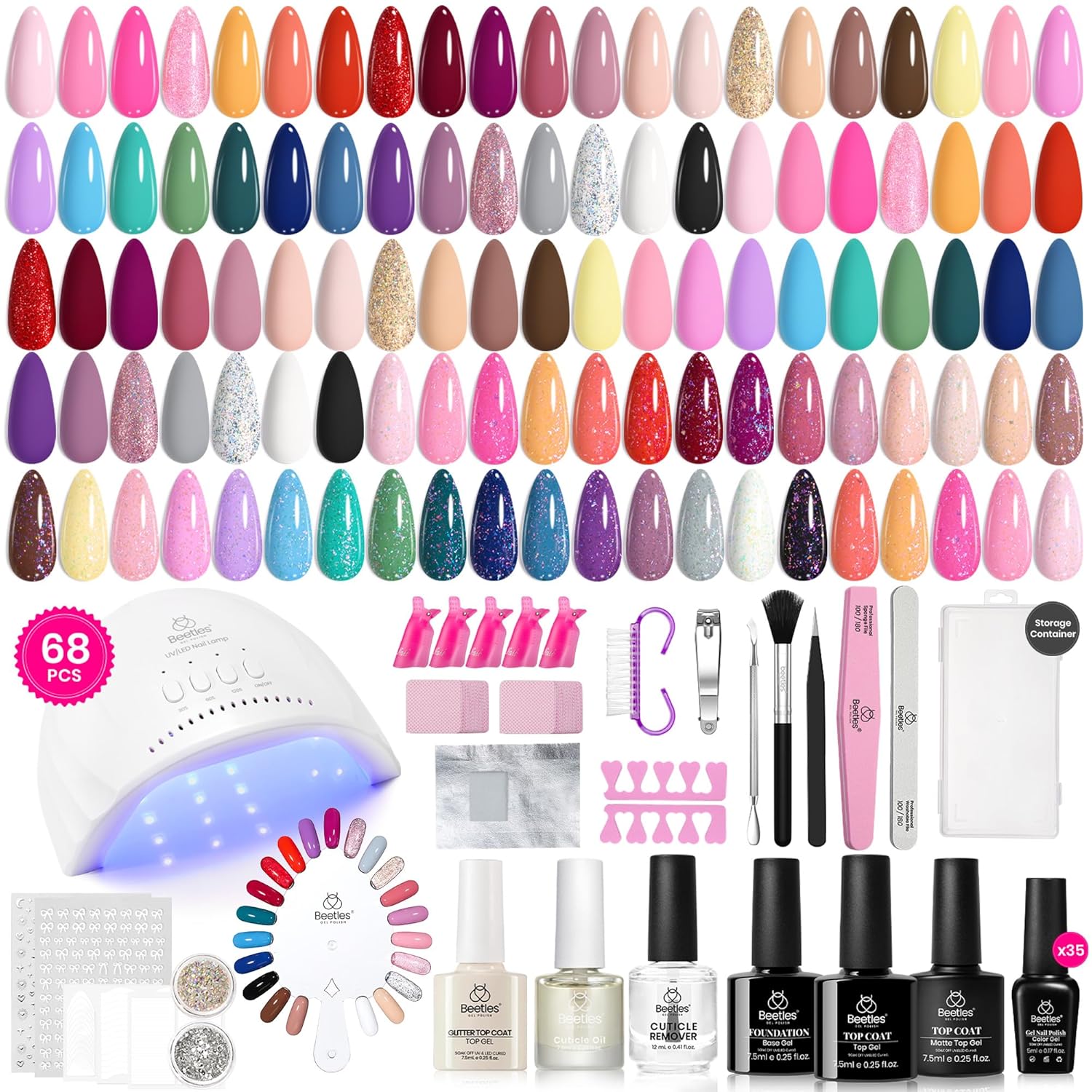 Beetles Gel Nail Polish Kit with UV Lamp - 68 Pcs Set, 35 Vibrant Colors, Base & Top Coat - Image 7