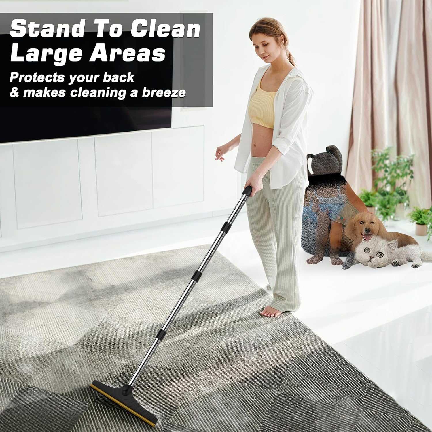 B-Land 60-Inch Adjustable Carpet Rake for Effortless Pet Hair Removal on Rugs and Mats - Image 4