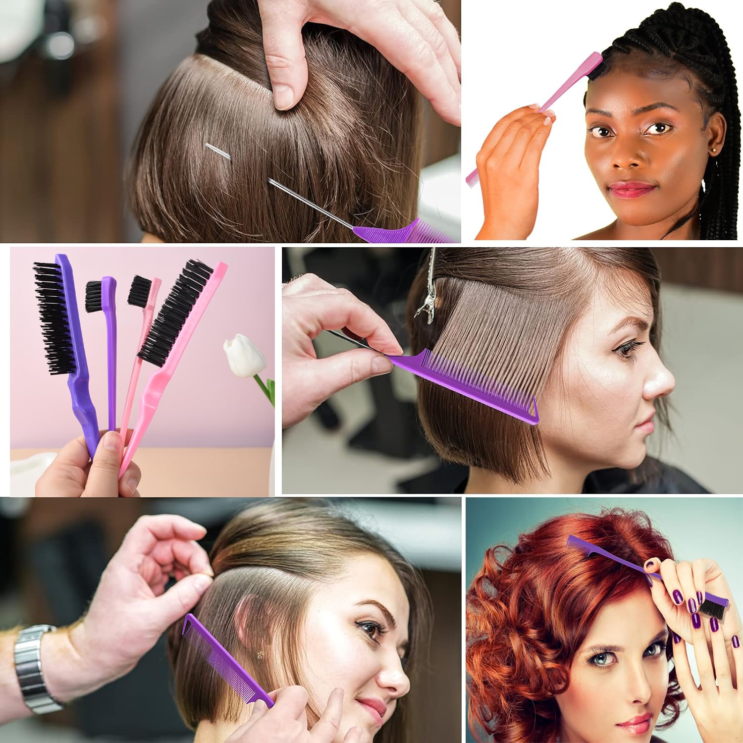 12 Piece Hair Brush and Comb Set Pink for Toddlers Women Curly Hair Detangling - Image 5