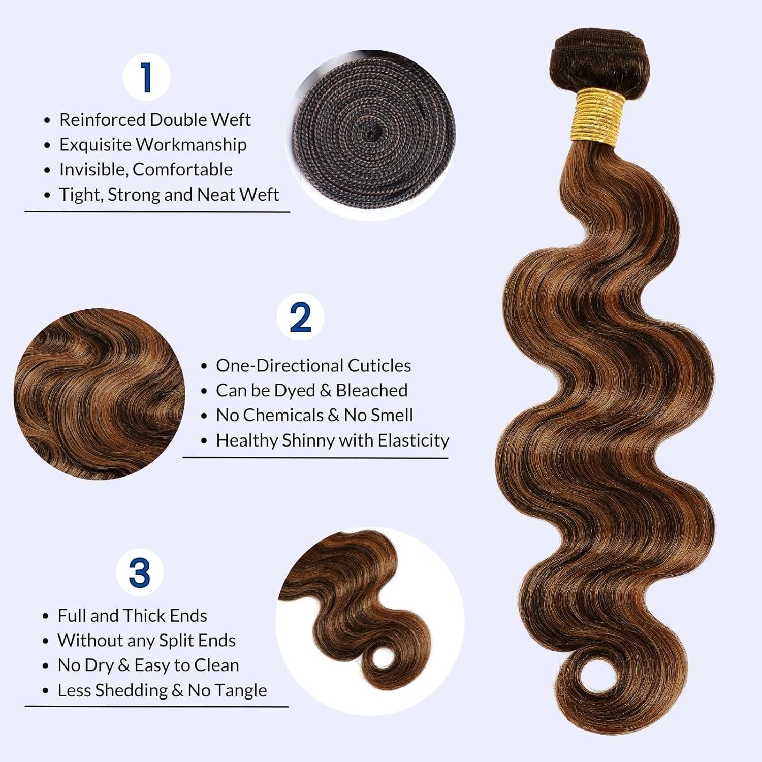 Brown Highlight Body Wave Human Hair 3 Bundles with 13x4 Lace Frontal 18 20 22 Inch - Image 3