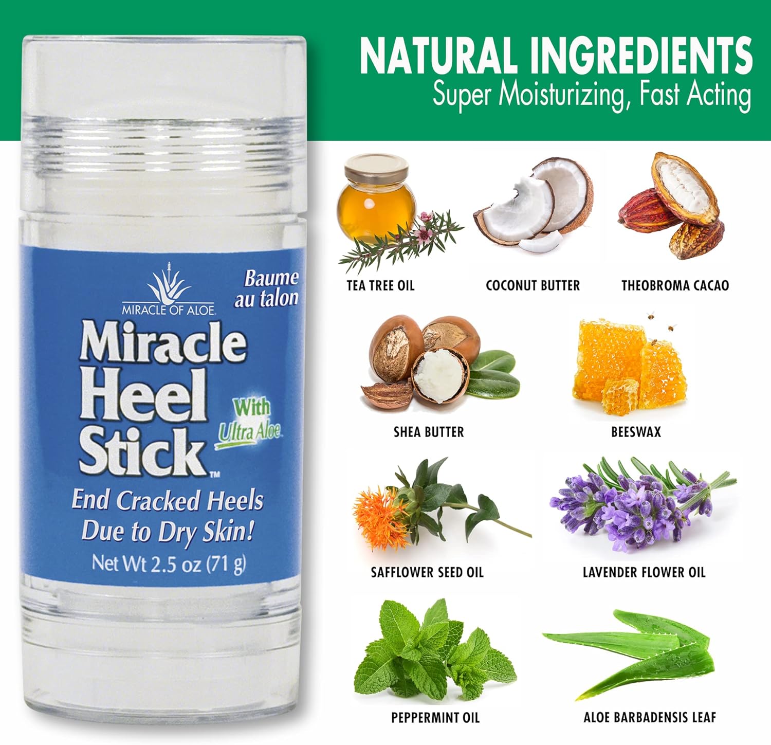 Heel Balm Stick for Dry Cracked Feet Repair with Aloe Vera and Tea Tree Oil, 2.5 oz - Image 3