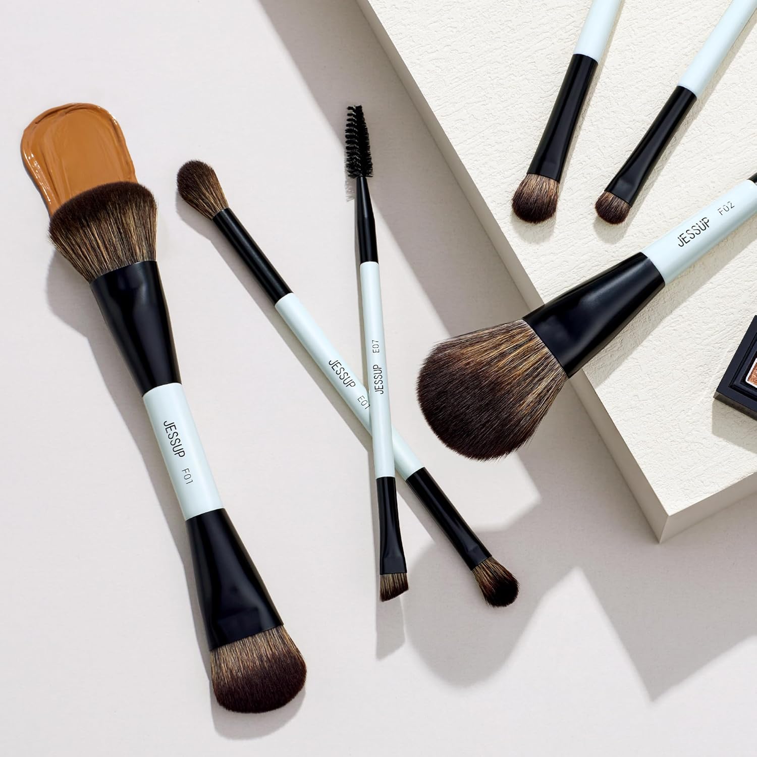 Jessup 6 Piece Double Sided Vegan Makeup Brush Set Bright Cyan - Image 8