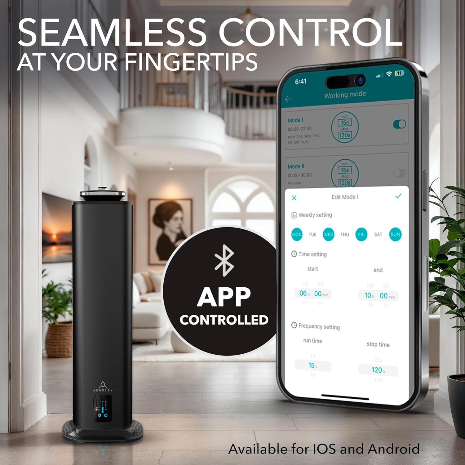 Black Tower Waterless Aromatherapy Scent Diffuser for 3500 Sq Ft with Bluetooth Connectivity - Image 6