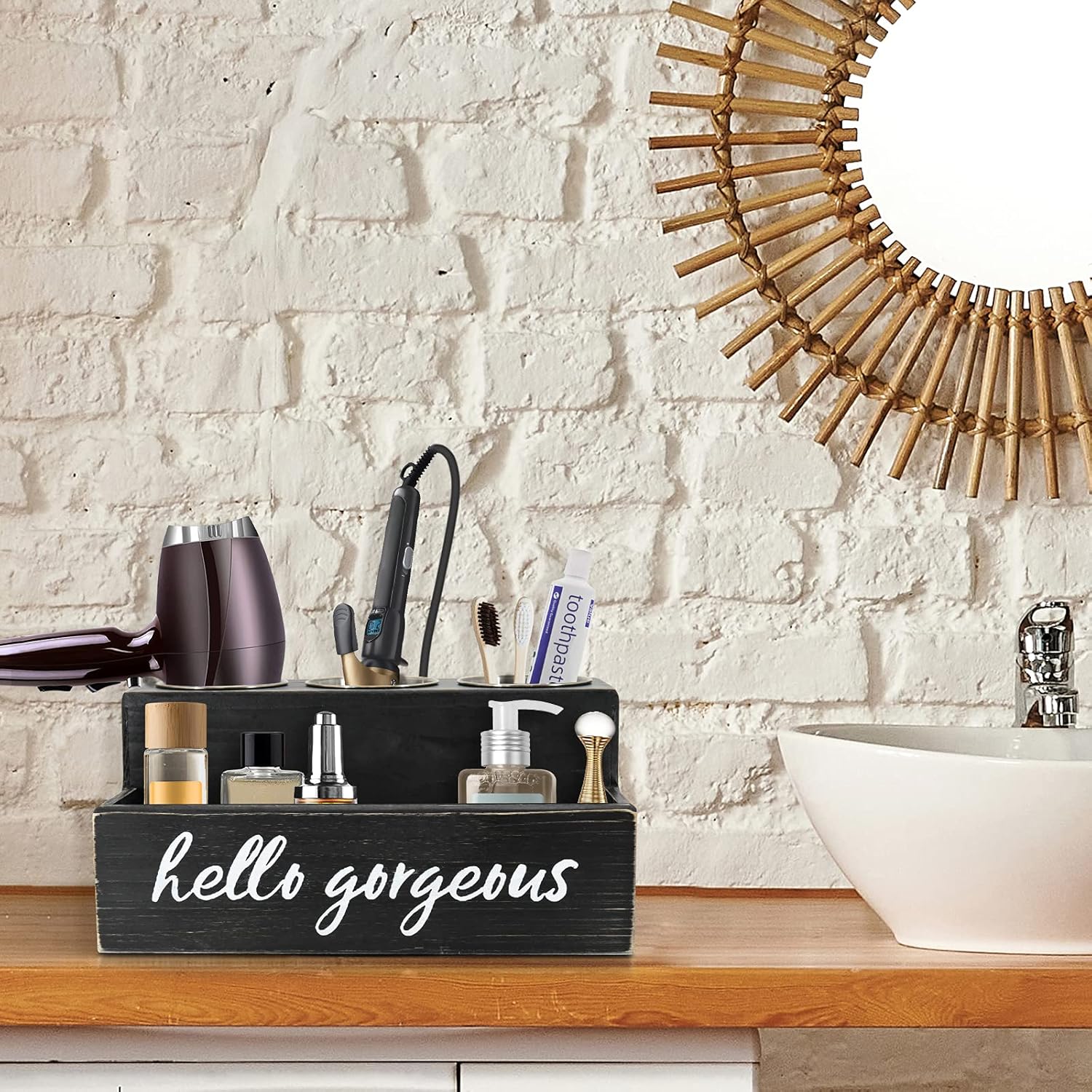 Unistyle Hair Blow Dryer and Curling Iron Holder, Flat Organizer for Bathroom Counter, Black - Image 5