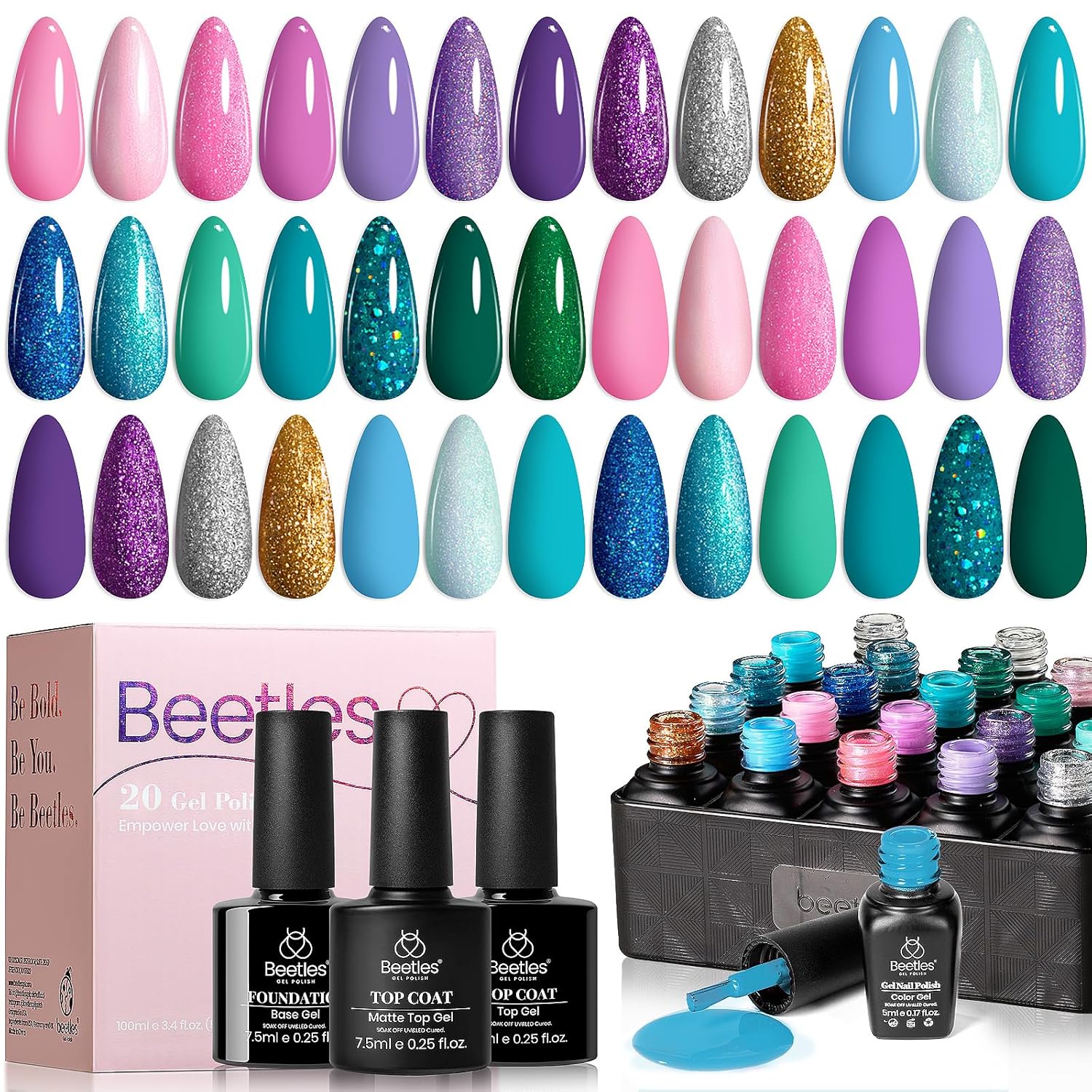 Beetles 20 Color Mermaid Gel Nail Polish Set with Base and Top Coat for Summer Nail Art - Image 7