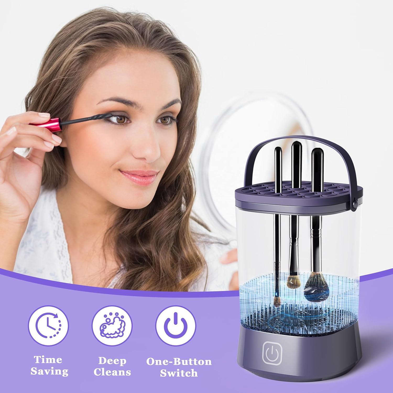 Automatic Electric Makeup Brush Cleaner Machine Purple 1200 mAh Battery for All Sizes - Image 7