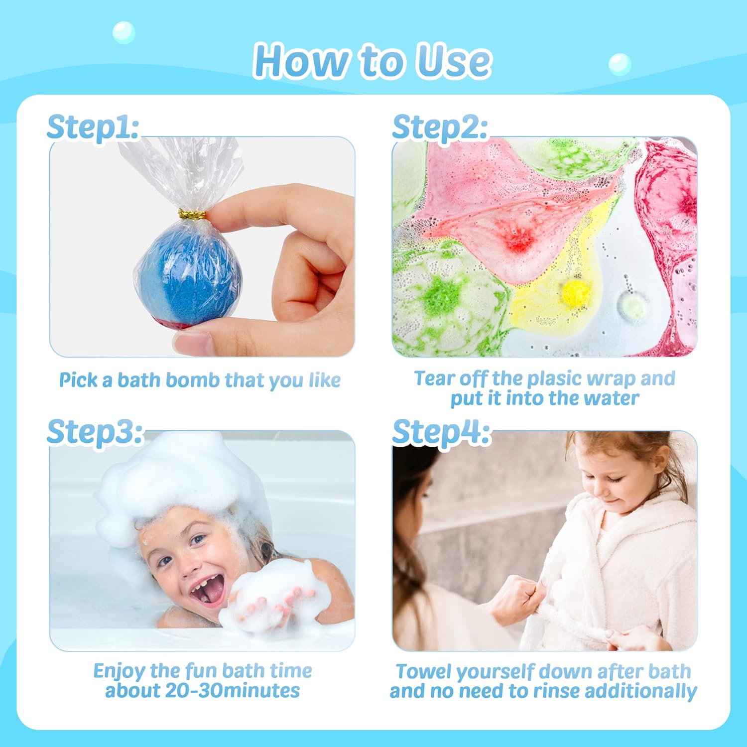 24 Piece Kids Bath Bomb Set with Glow in The Dark Surprise Toy - Image 7