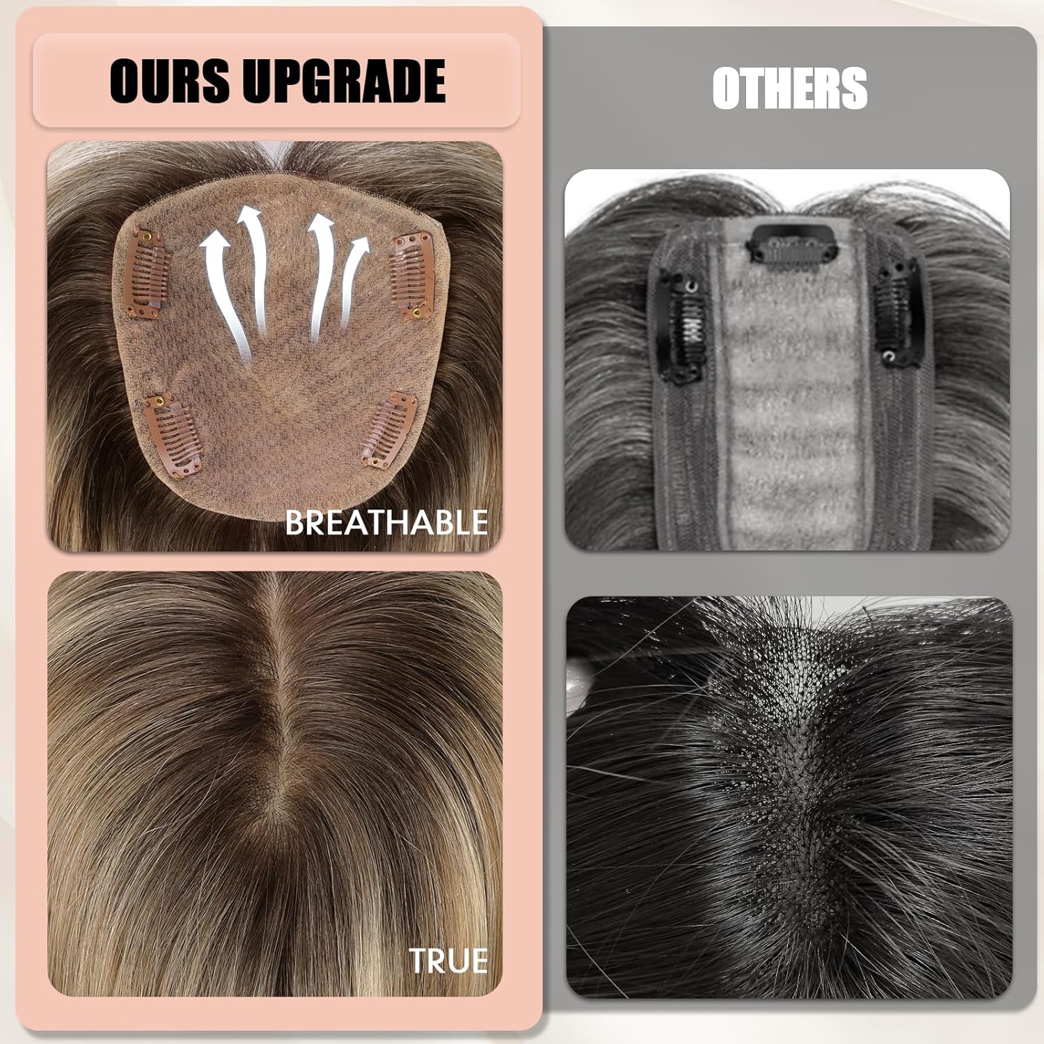 Starluck 5 Inch Brown Blonde Highlight Real Human Hair Topper for Women - Image 4