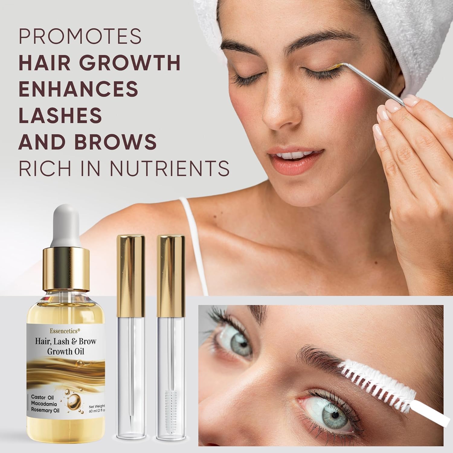 Organic Cold Pressed Castor Oil Eyebrow & Eyelash Growth Serum, 2oz, Rosemary Macadamia Infused - Image 3