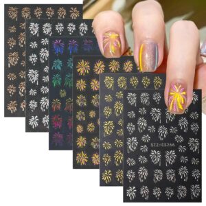 CHANGAR 6 Sheets Colorful Nail Art Stickers for Festival Sparks Pattern Shining Laser Christmas New Year Nail Decals Gold Silver Nail Decals Festival Celebration Manicure Decorations for Women Girls