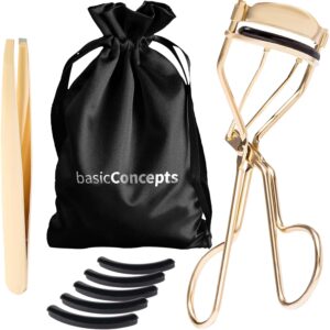 Eyelash Curlers Kit (Gold), Premium Lash Curler for Perfect Lashes, Universal Eye Lash Curler with 5 Eyelash Curler Refills, Eyelash Curler for Women, rizador de pestañas (Box Colors Vary)