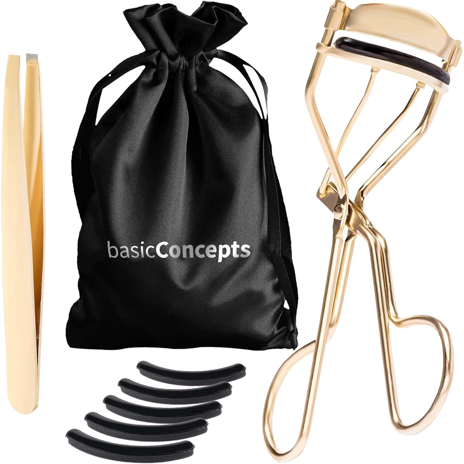 Eyelash Curlers Kit (Gold), Premium Lash Curler for Perfect Lashes, Universal Eye Lash Curler with 5 Eyelash Curler Refills, Eyelash Curler for Women, rizador de pestañas (Box Colors Vary)