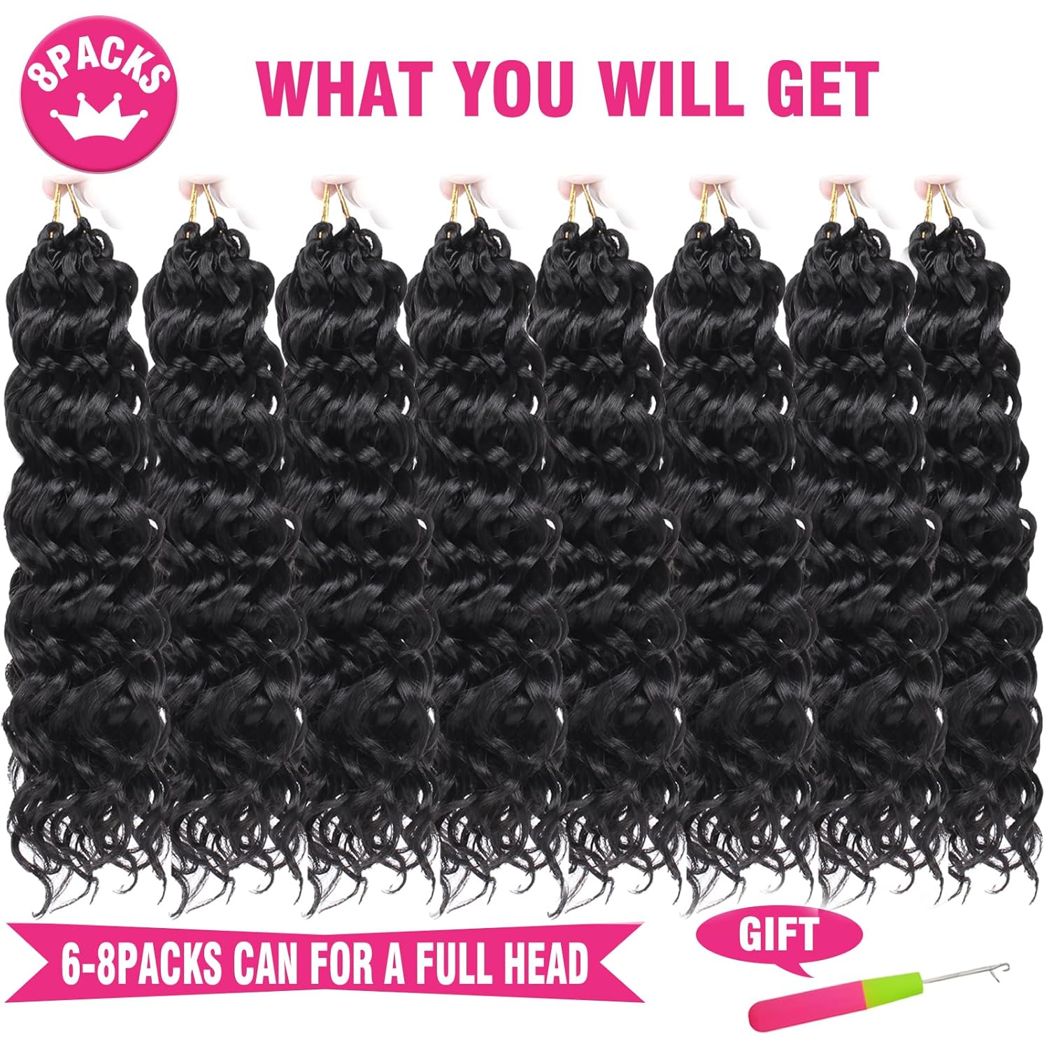 Unionbeauty 8 Packs 14 Inch Water Wave GoGo Curl Crochet Hair Braids for Women - Image 4
