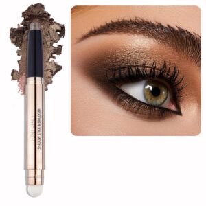 Cream Eyeshadow Stick, Brown Eyeshadow, Glitter Shimmer Eye Shadow Crayon with Soft Smudger, Long Lasting Waterproof Smoky Eye Makeup (07 Cocoa Shimmer)