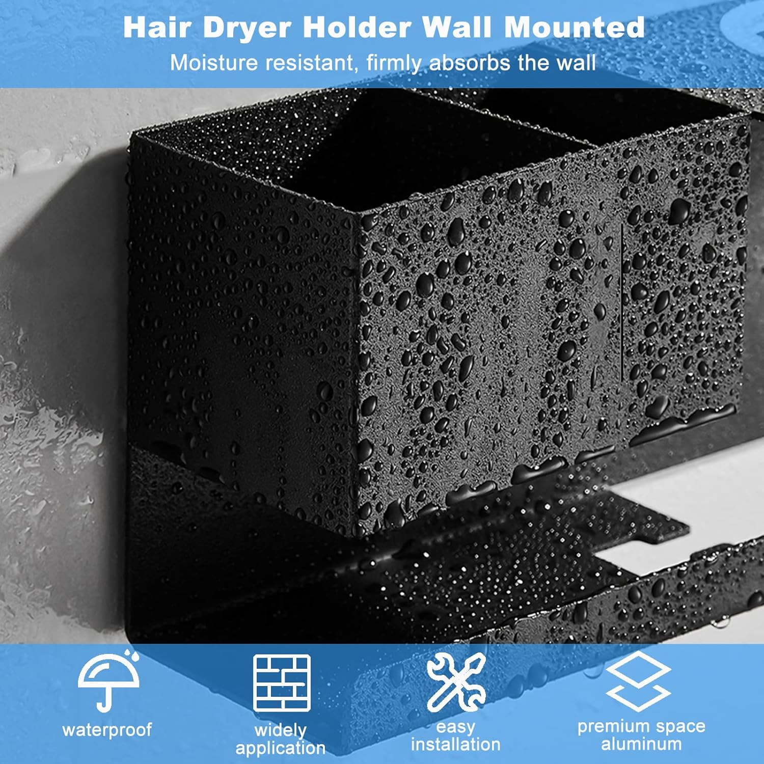 SHAIDOJIO Aluminum Alloy Wall Mount Blow Dryer Holder with Plug Hook organizer - Image 4