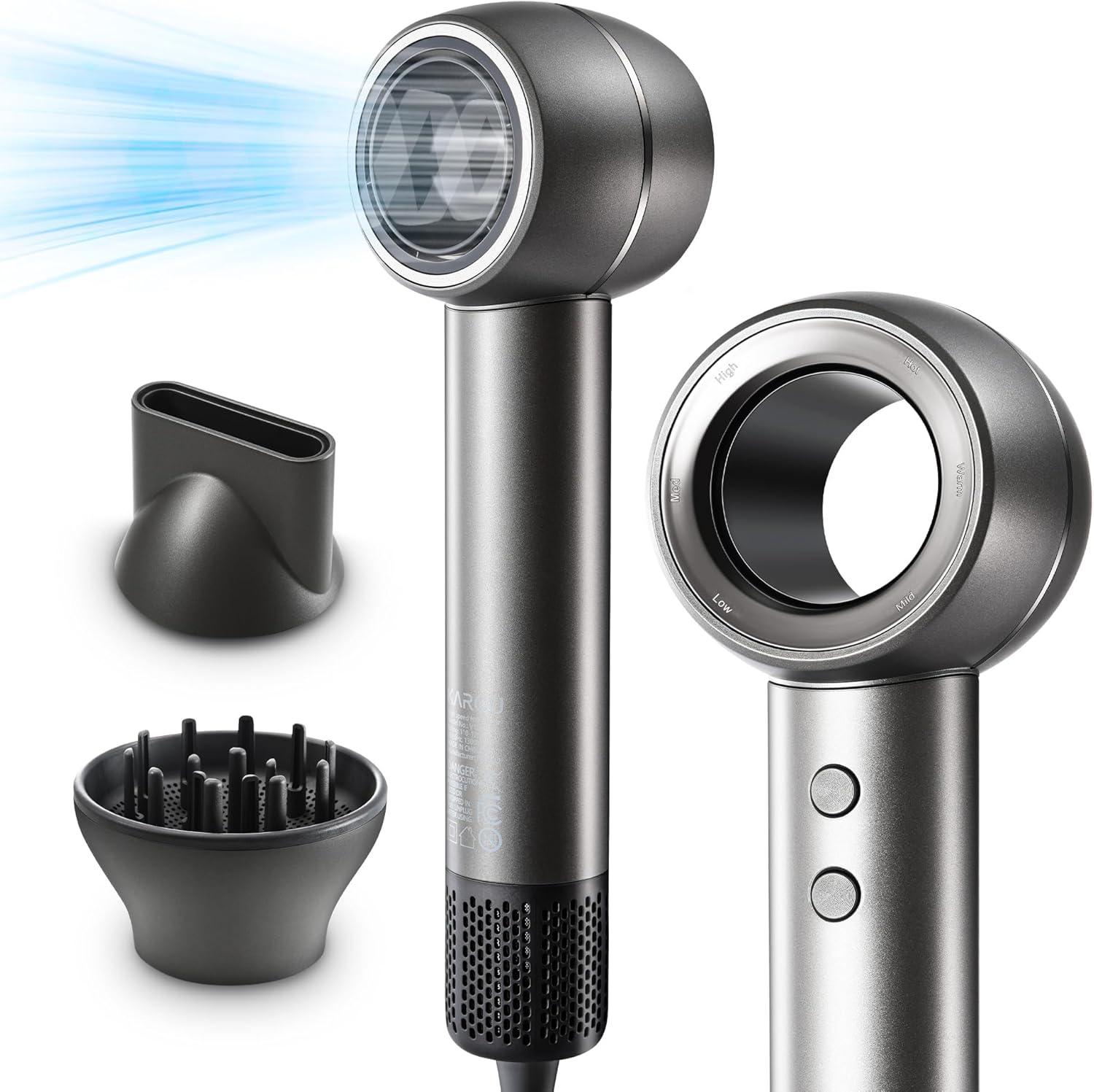 Hair Dryer, 120000 RPM High-Speed Negative Ionic Blow Dryer for Fast Drying, 4 Temps & 3 Speeds, Compact Hair Dryer with Diffuser and Nozzle, for Travel & Home