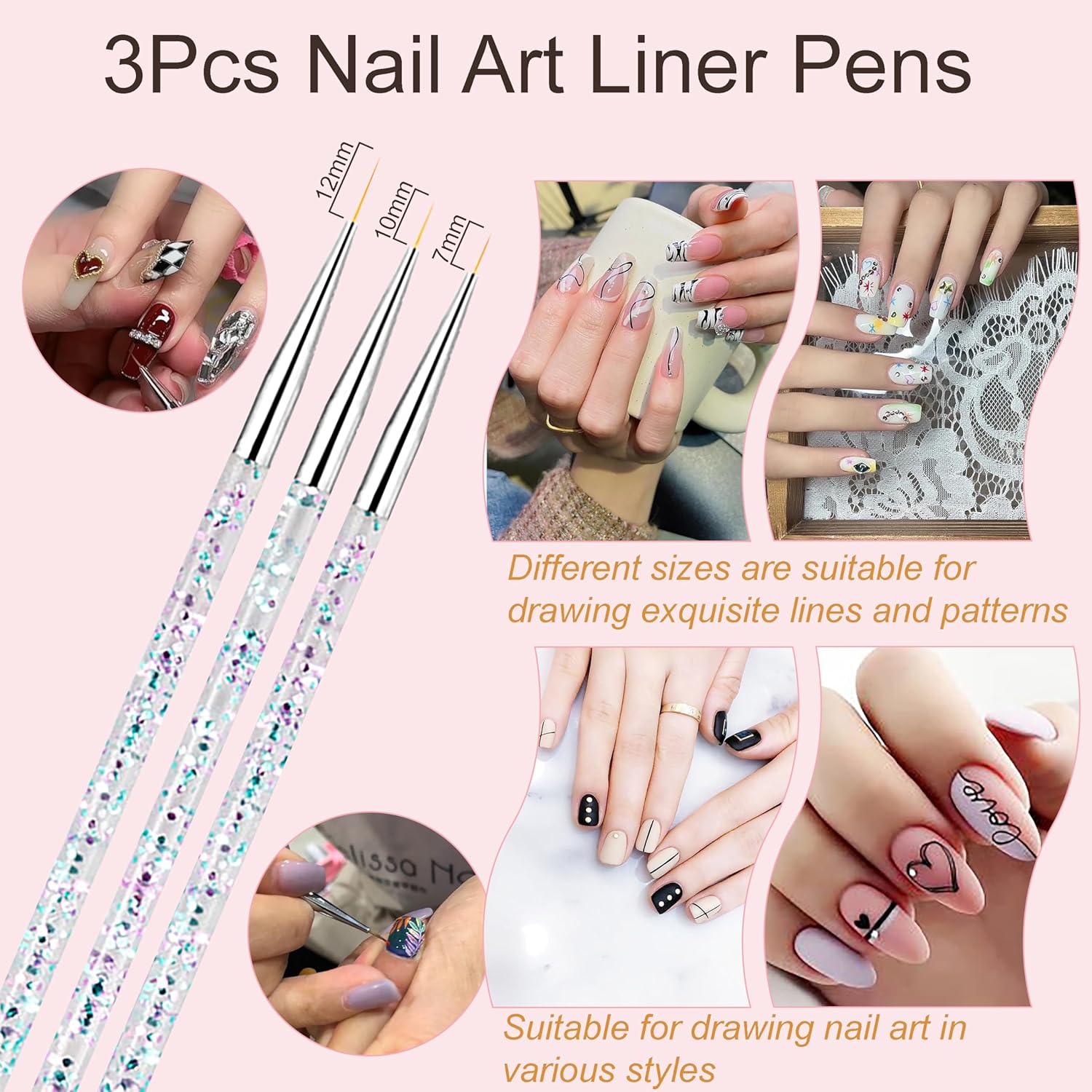 34 Piece Nail Art Brush Set for Professional Manicures with Design, Dotting, Drawing, and Polishing Tools - Image 5