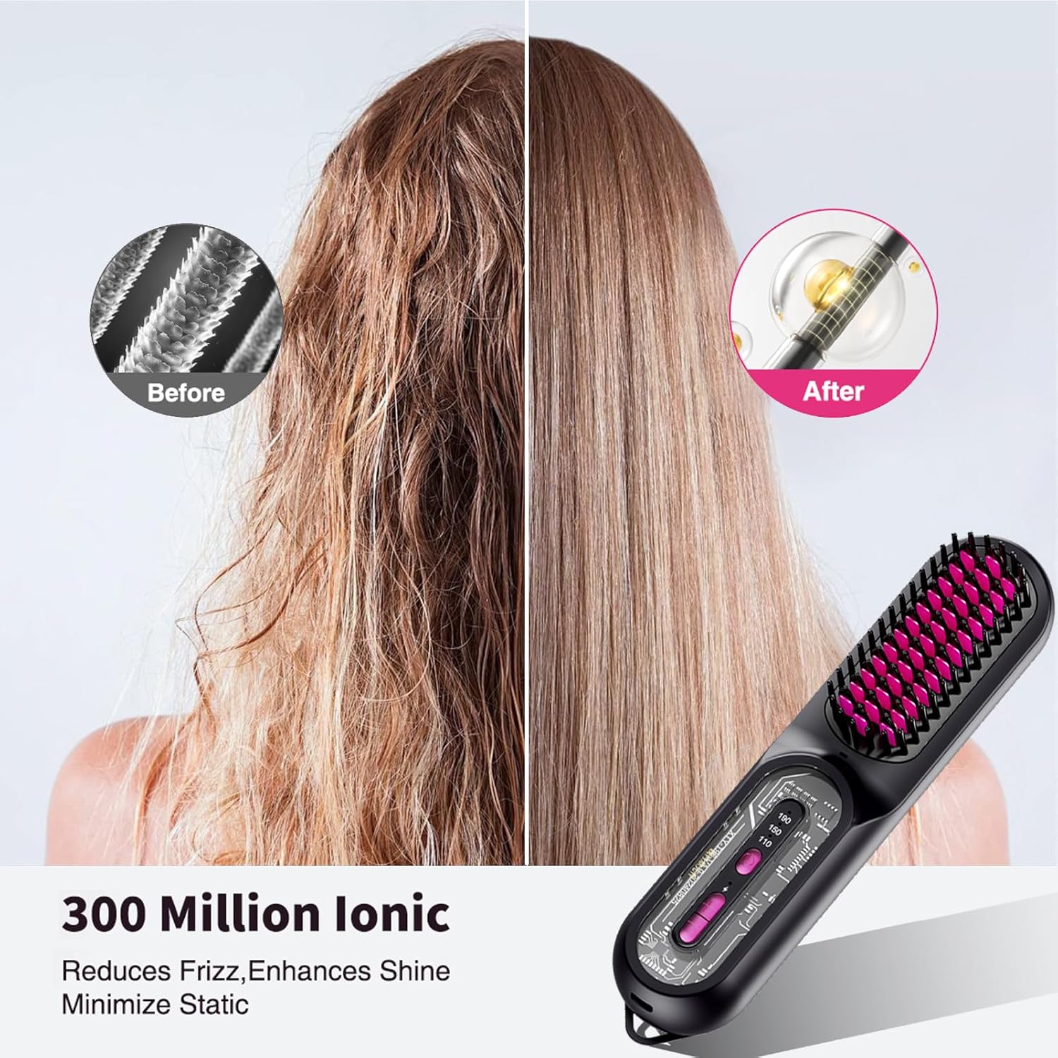 Cordless Ionic Thermal Brush for Women, Portable Electric Hot Comb, Mini Straightener - Image 2