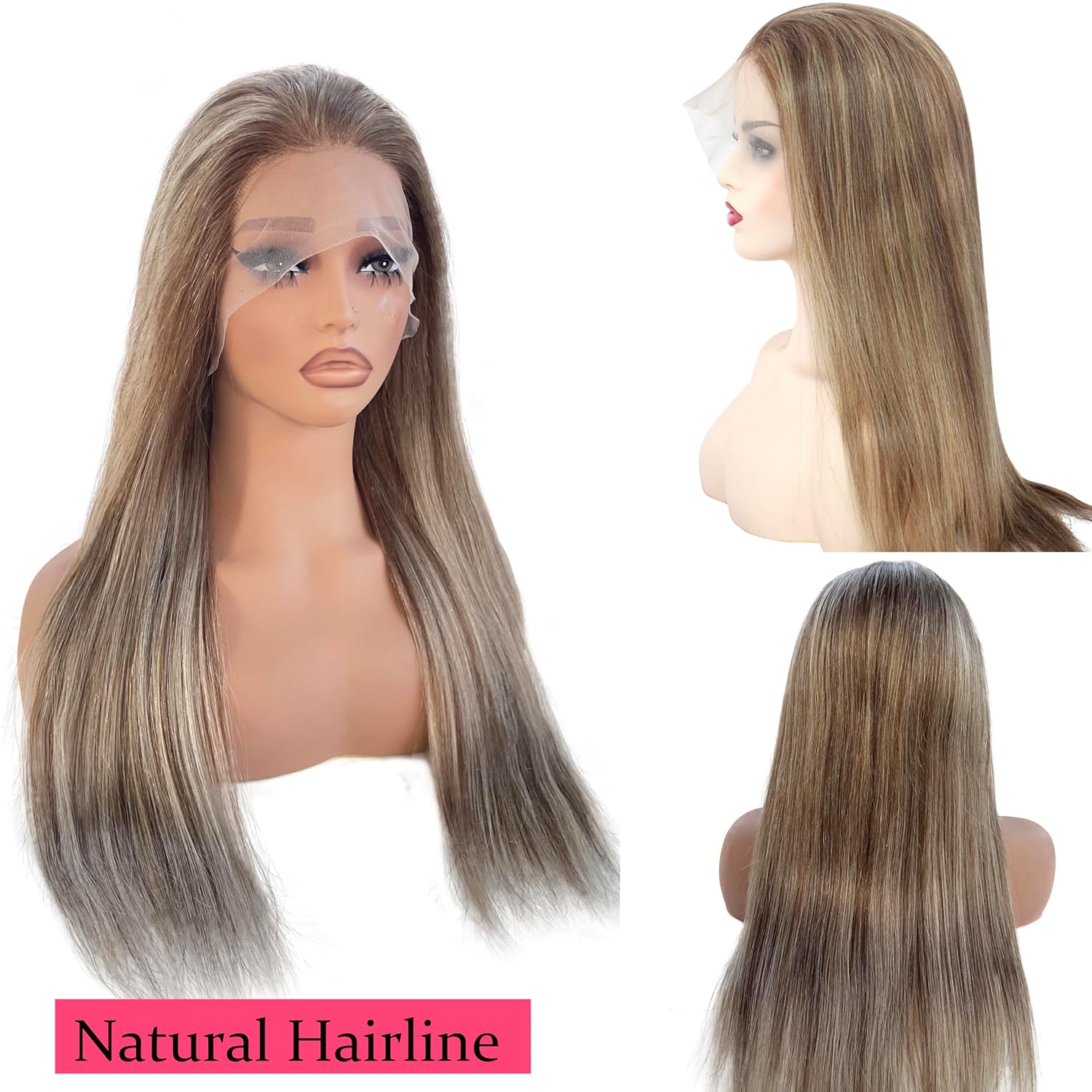 Smartinnov 24-Inch Ash Blonde Human Hair Wig Balayage Highlights Lace Front 150% Density - Image 3