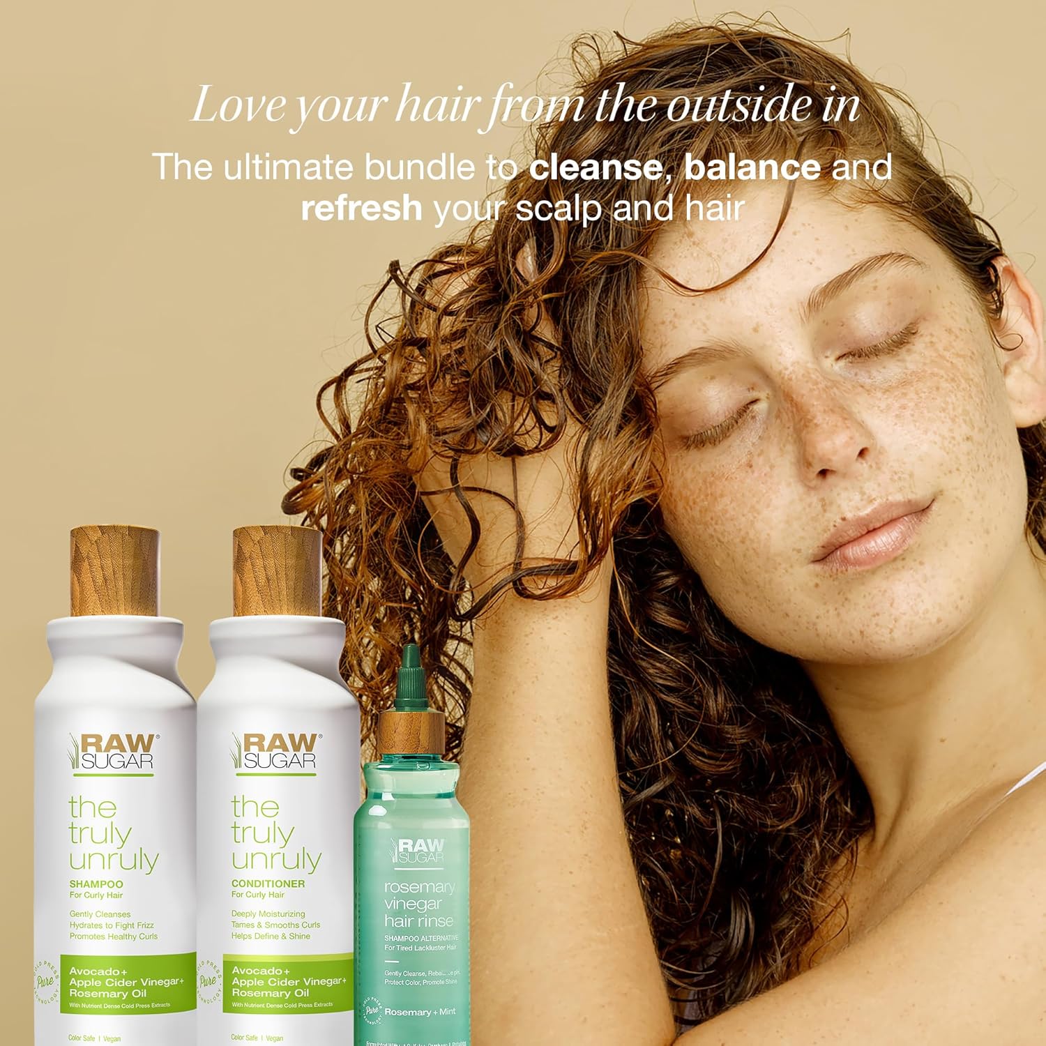 Truly Unruly Curly Hair Shampoo Conditioner and Rosemary Vinegar Rinse 3 Piece Set - Image 2