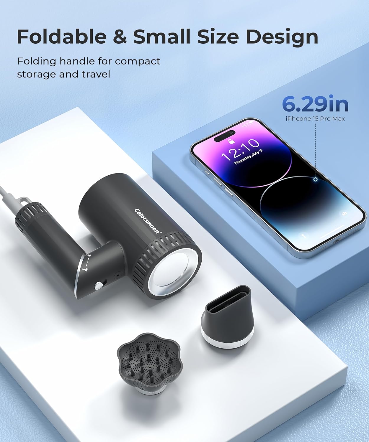 Compact Foldable High-Speed Hair Dryer 100000 RPM 500 Million Negative Ions Travel Ready - Image 9