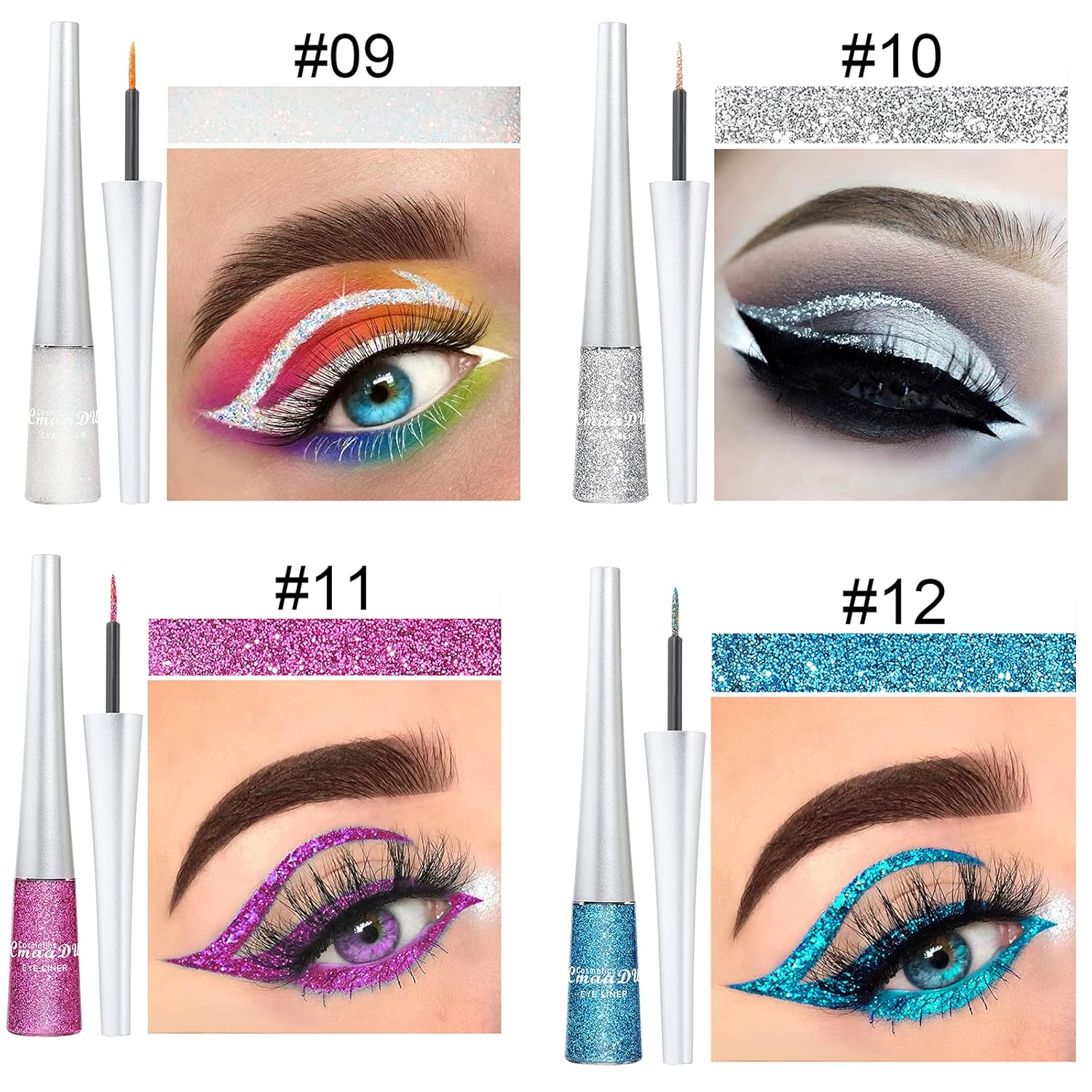 16PCS Liquid Glitter Eyeliner Set with 16 High Pigmented Colors, Waterproof Metallic Shimmer - Image 5