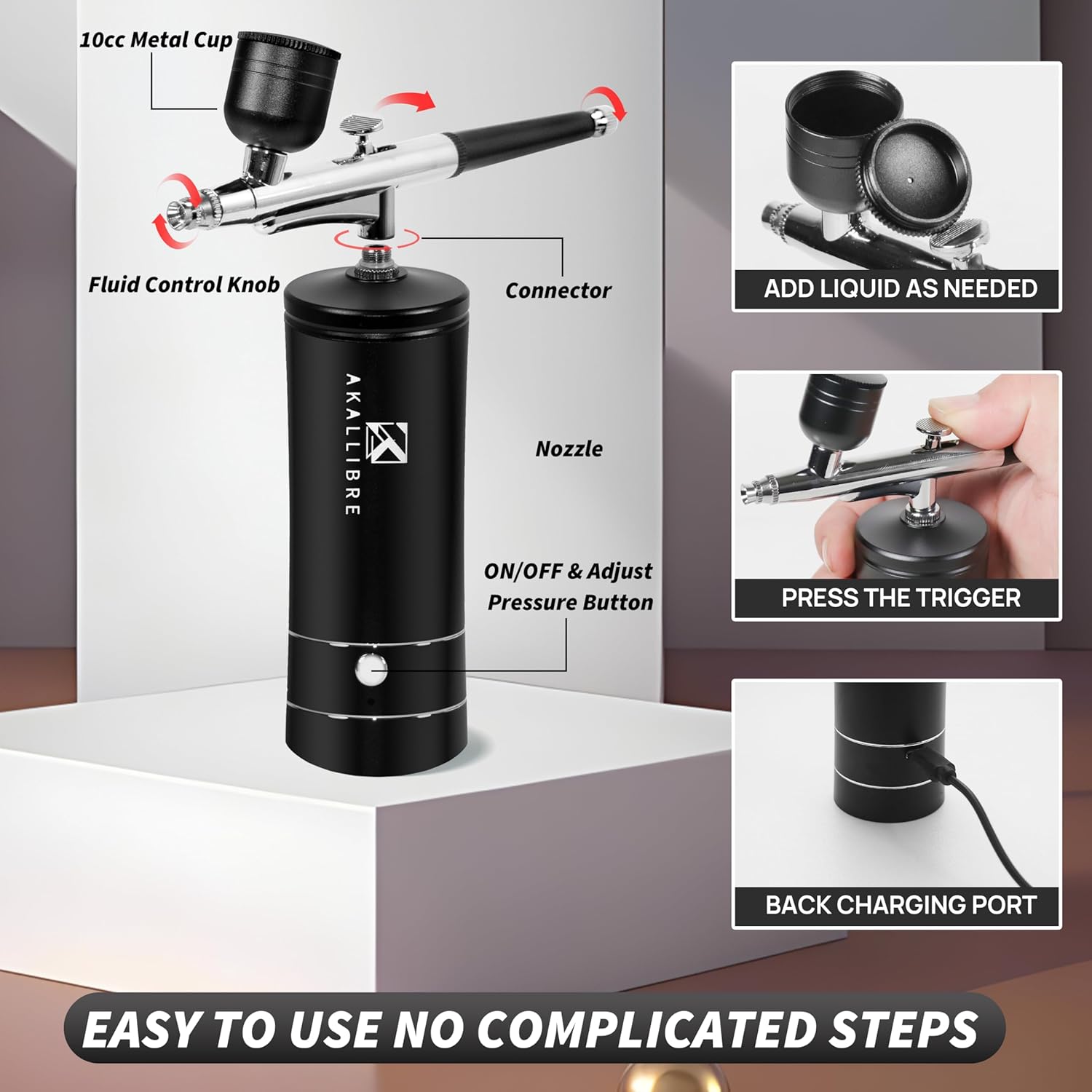 AKALLIBRE Portable Airbrush Kit with Compressor and 3 Nozzle Sizes for Art - Image 3