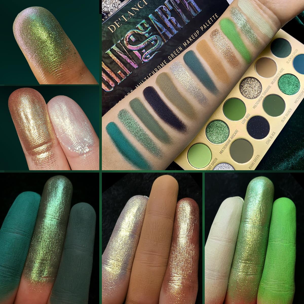 DE'LANCI Glitter Olive Green 12-Color Ultra-Pigmented Multichrome Eyeshadow Makeup Palette - Image 9