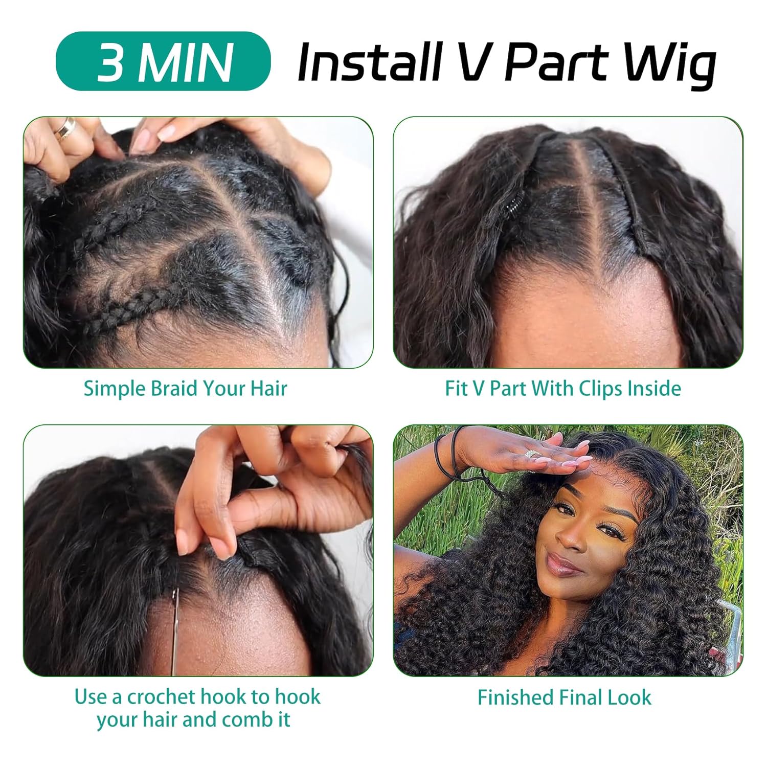 18 Inch Kinky Curly Human Hair Glueless Clip-In V Part Wig 180% Density - Image 6