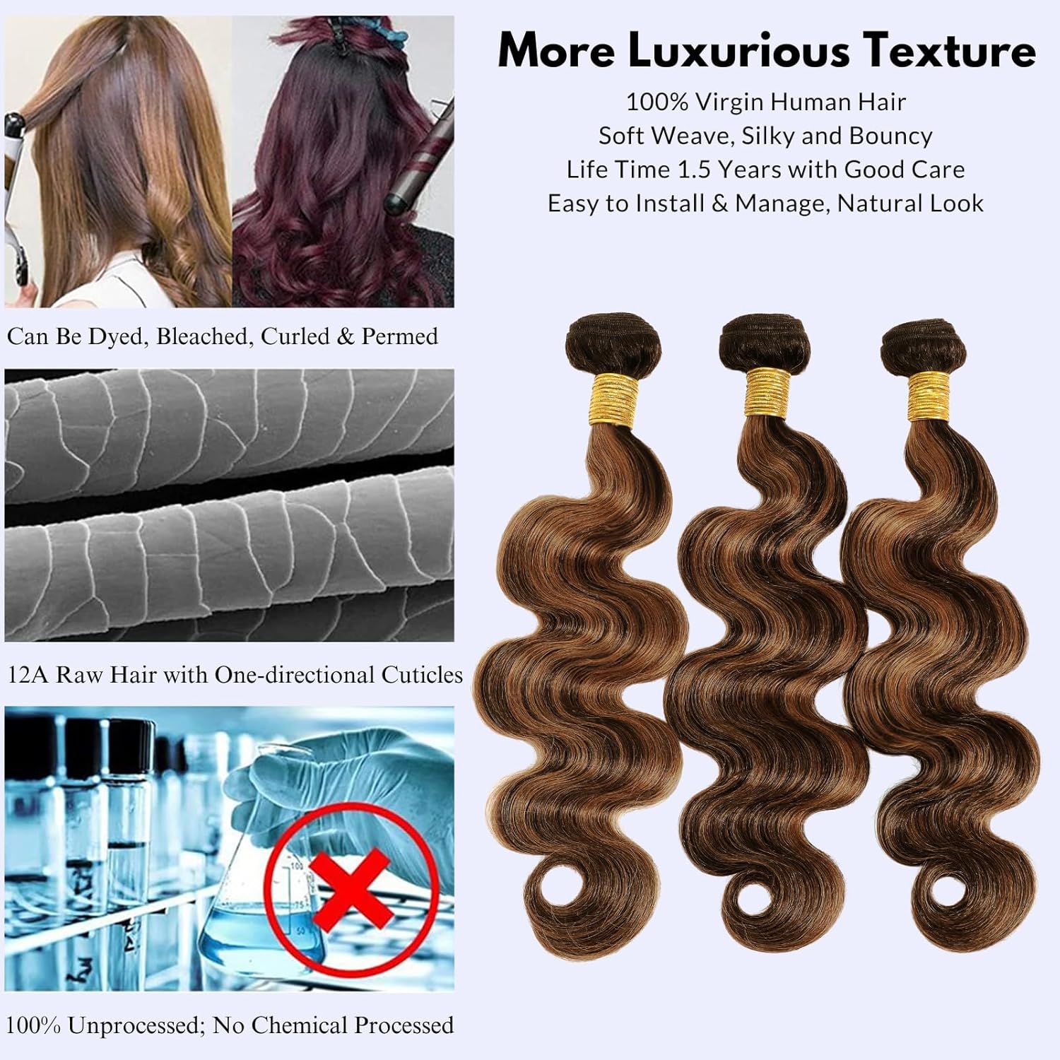 Brown Highlight Body Wave Human Hair 3 Bundles with 13x4 Lace Frontal 18 20 22 Inch - Image 6