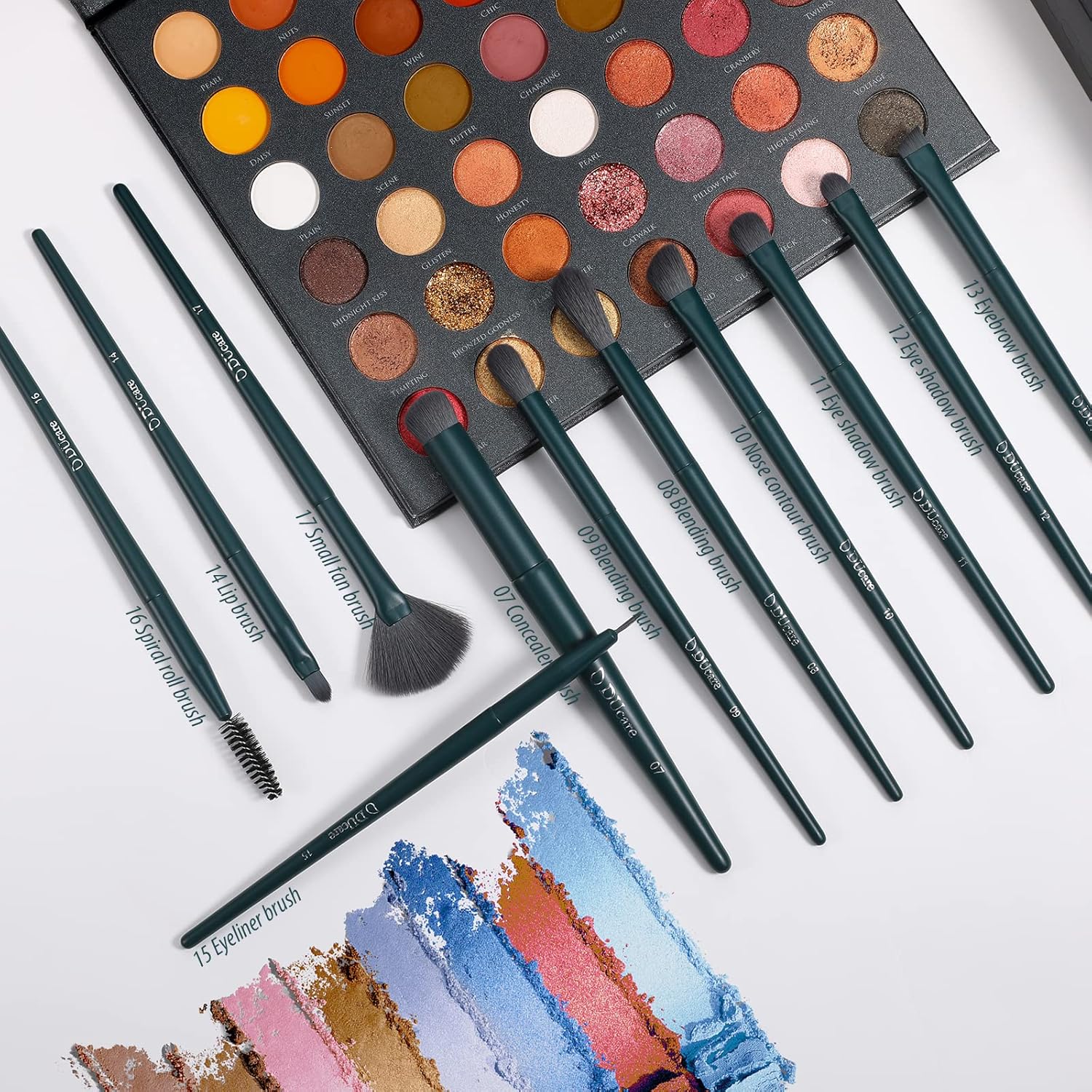 DUcare 17-Piece Makeup Brush Set with Cleaning Mat and Sponge, Black, Gift Boxed - Image 9