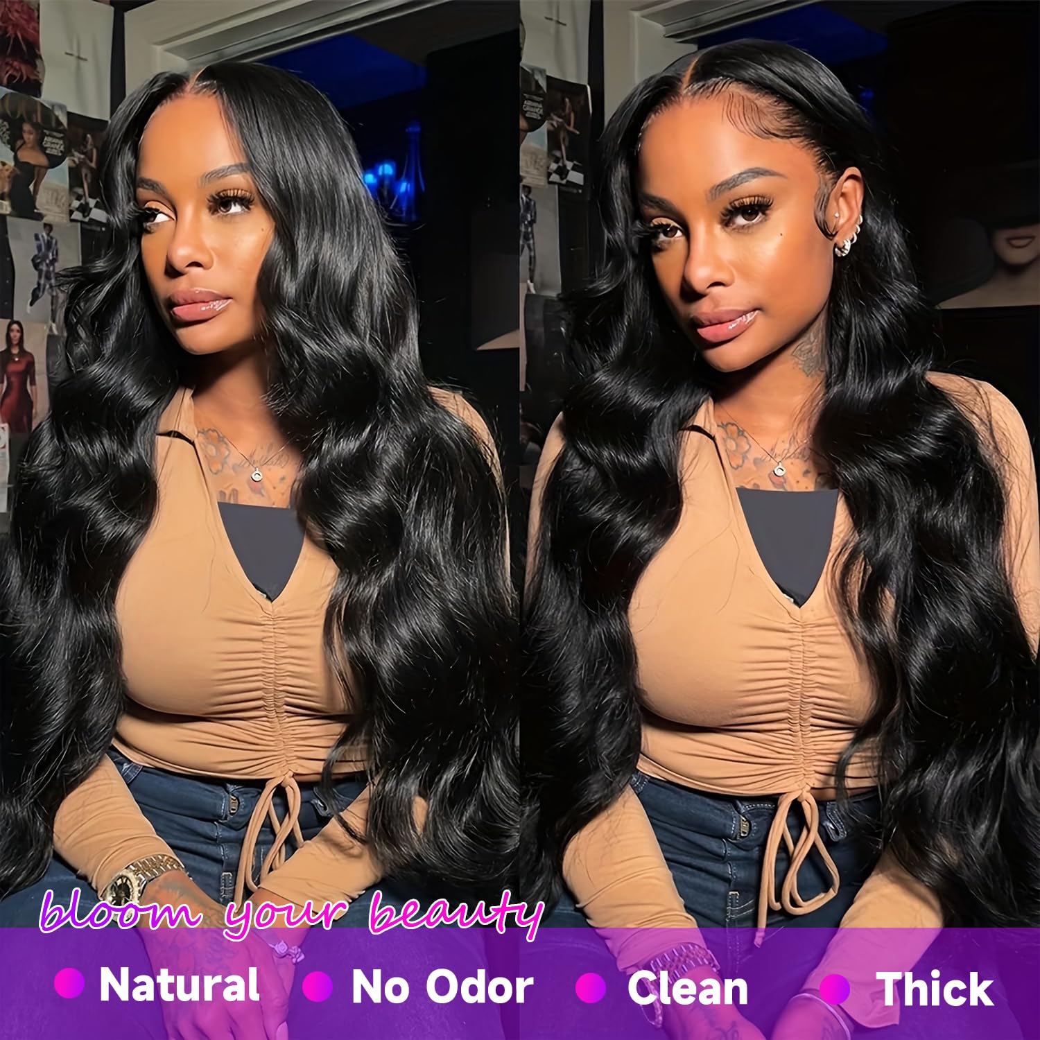 32 Inch 13x6 Body Wave Pre Plucked Natural Black Human Hair Lace Front Wig 200 Density - Image 7