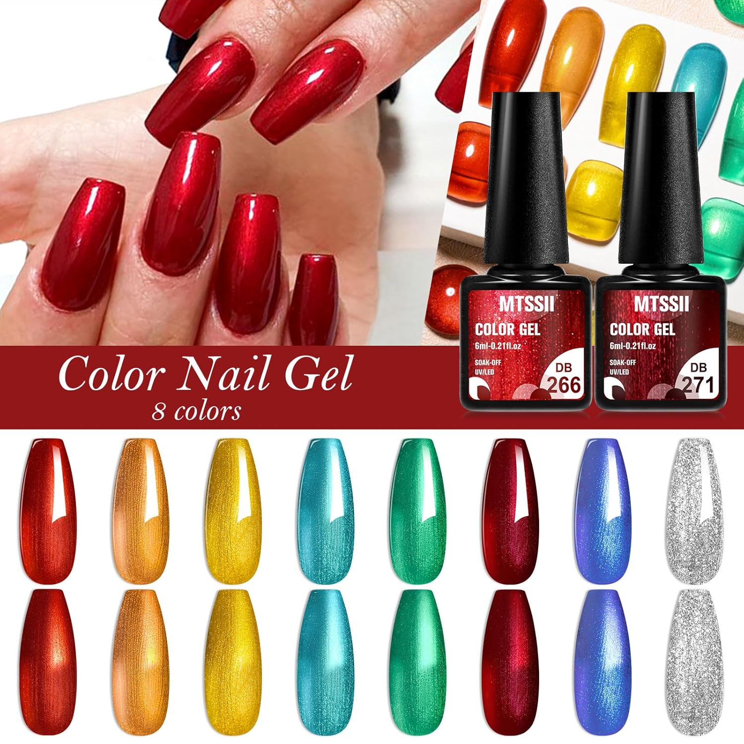 MTSSII 8-Color Metallic Chrome Gel Nail Polish Kit with Glossy UV/LED Finish - Image 5