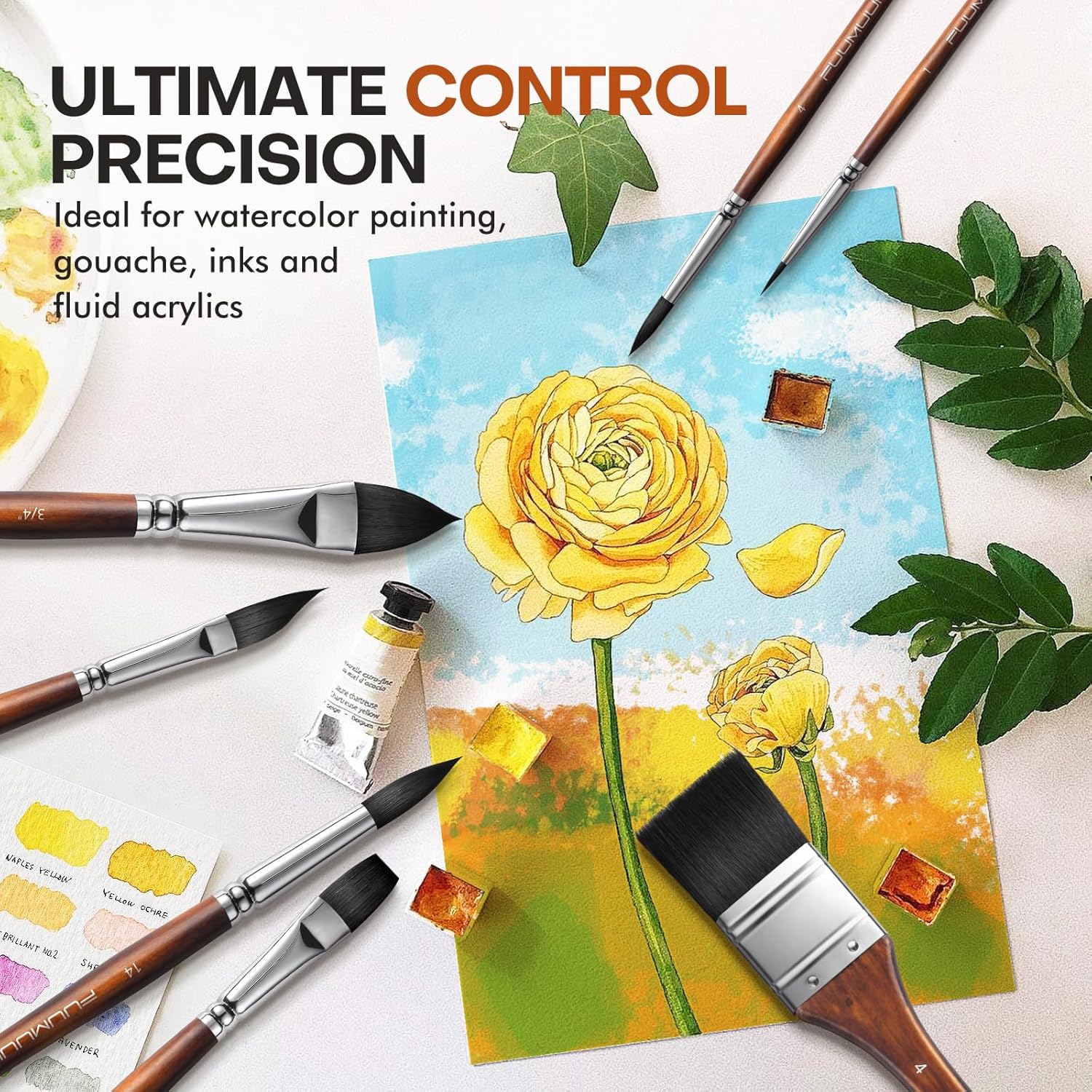 Fuumuui 10-Piece Professional Watercolor Brush Set Synthetic Squirrel Hair - Image 6