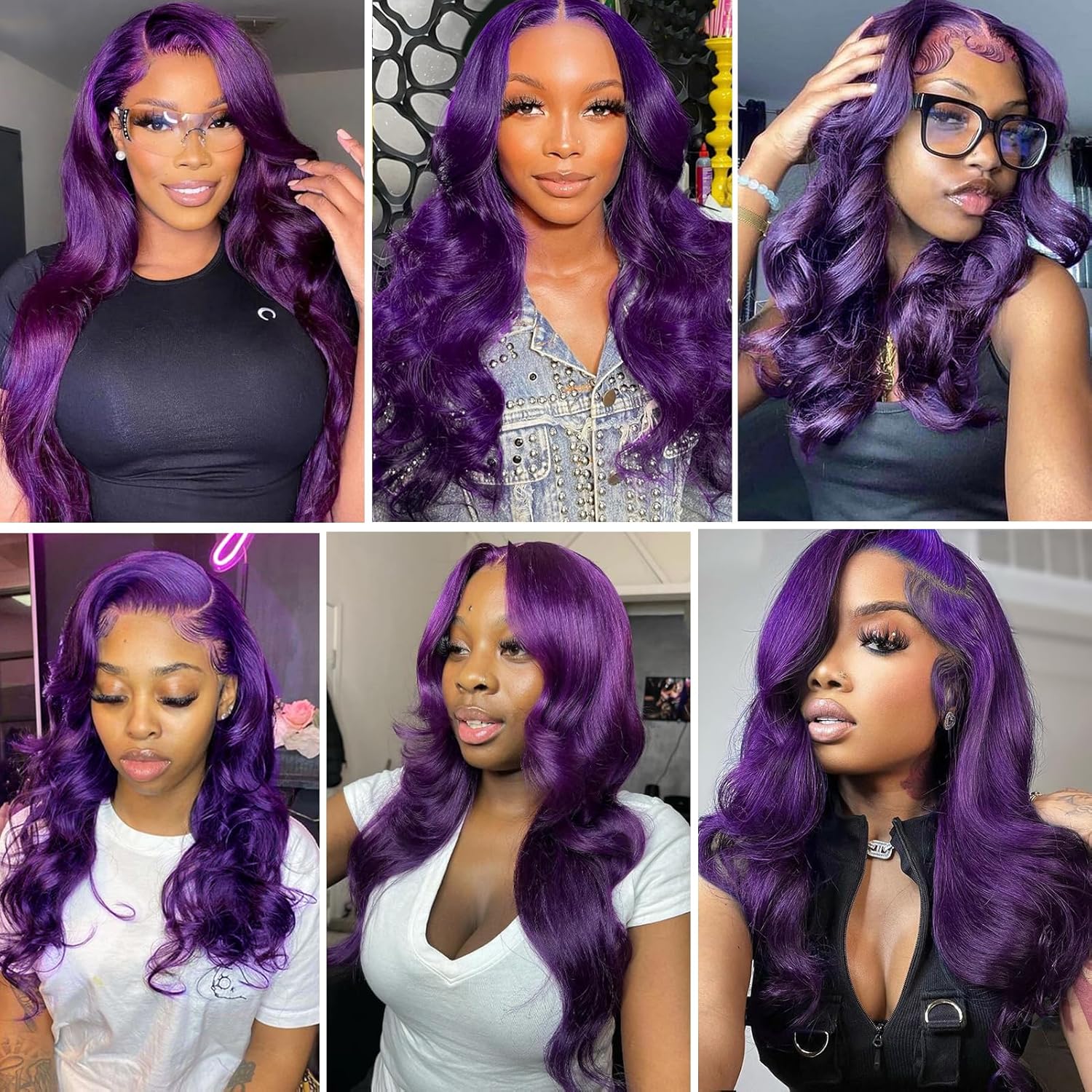 YMS 26 Inch Purple Lace Front Wig for Women, 200% Density Body Wave, Glueless, Pre-Plucked - Image 5