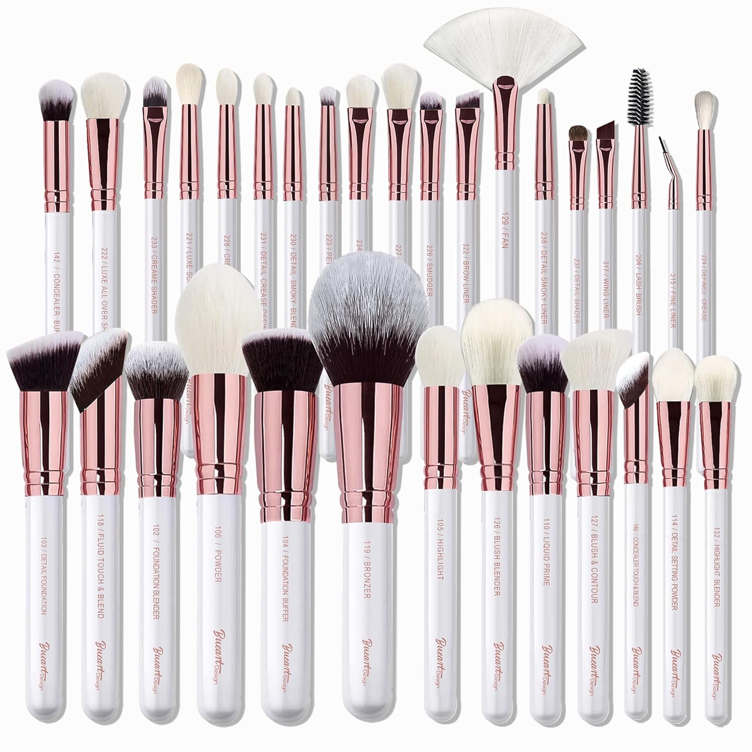 Bueart Design 32-Piece Luxury Goat and Horse Hair Makeup Brush Set Pearl White - Image 8