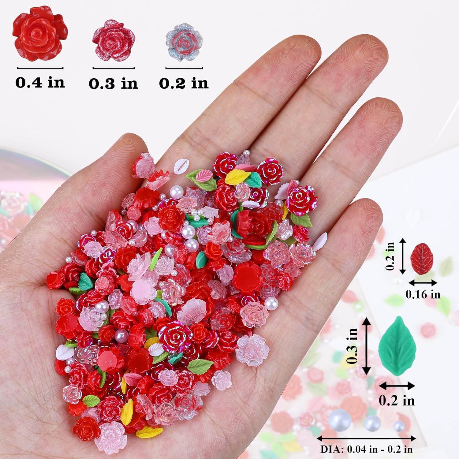400 Pieces Red Camellia Flower Nail Charms with White Pearls for Nail Art Design - Image 3