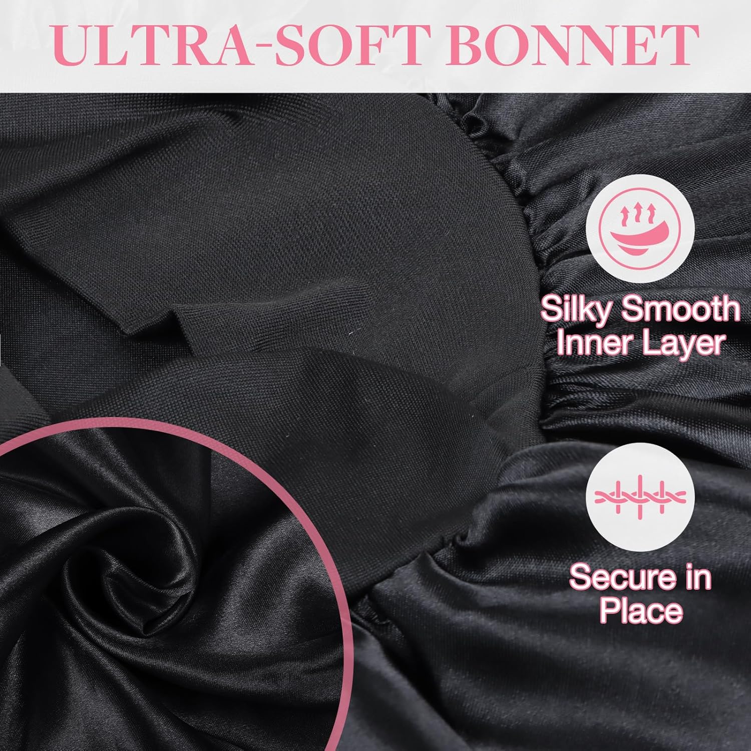 GOO GOO Black Satin Bonnet for Sleeping, Extra Large Size, Soft Elastic Hair Protection - Image 3