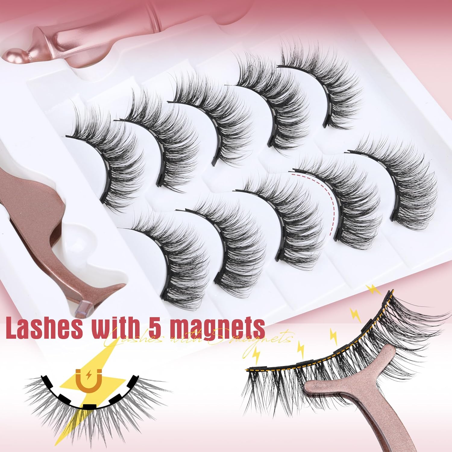 New! Magnetic Eyelashes Kit for Effortless Cat Eye Look, 5 Pairs Included - Image 3