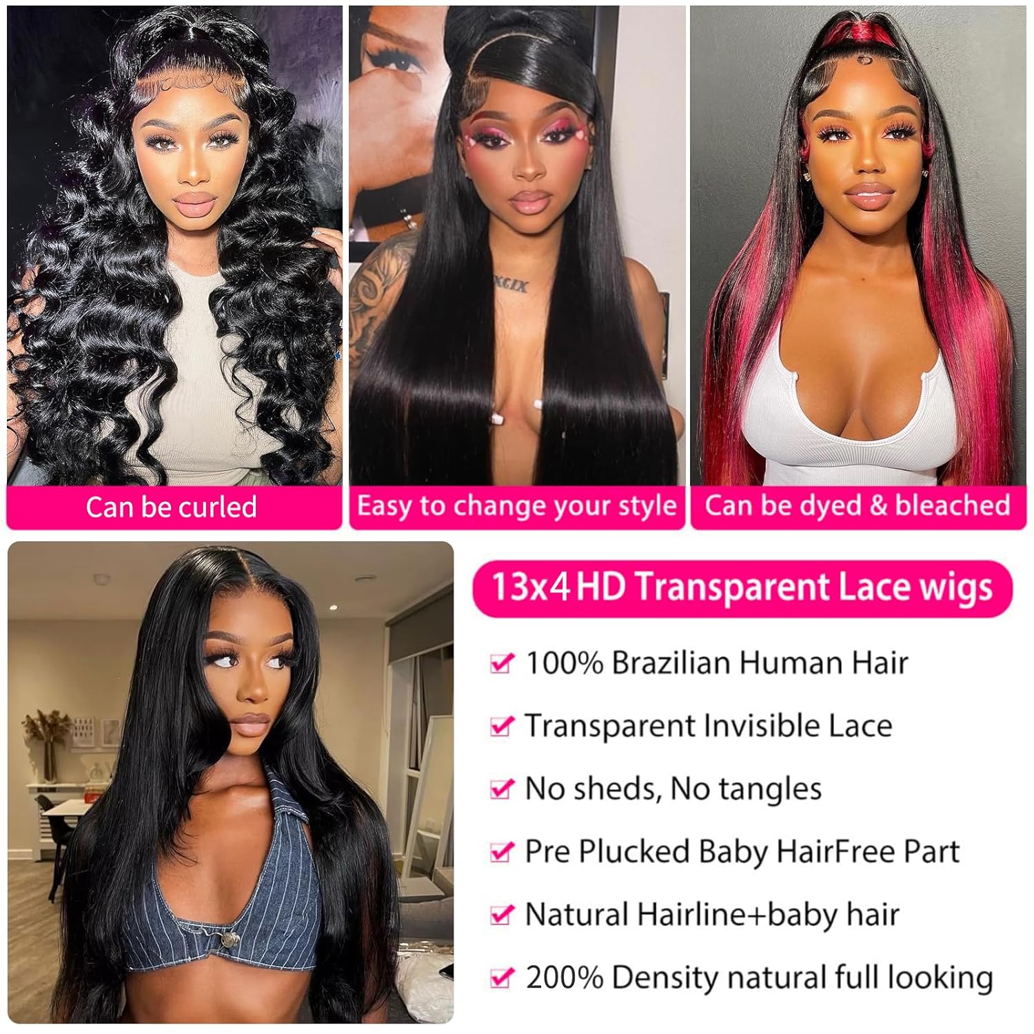 32 Inch 200% Density Natural Black Straight Lace Front Wig with Baby Hair - Image 4