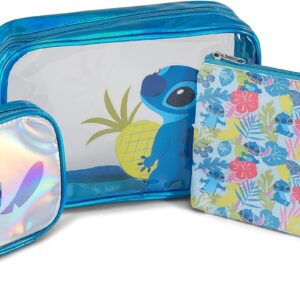 Disney Lilo and Stitch Cosmetic Case Set - Girls, Boys, Teens, Adults - Officially Licensed Lilo and Stitch Travel Cosmetic Case 3 Piece Set (Blue)